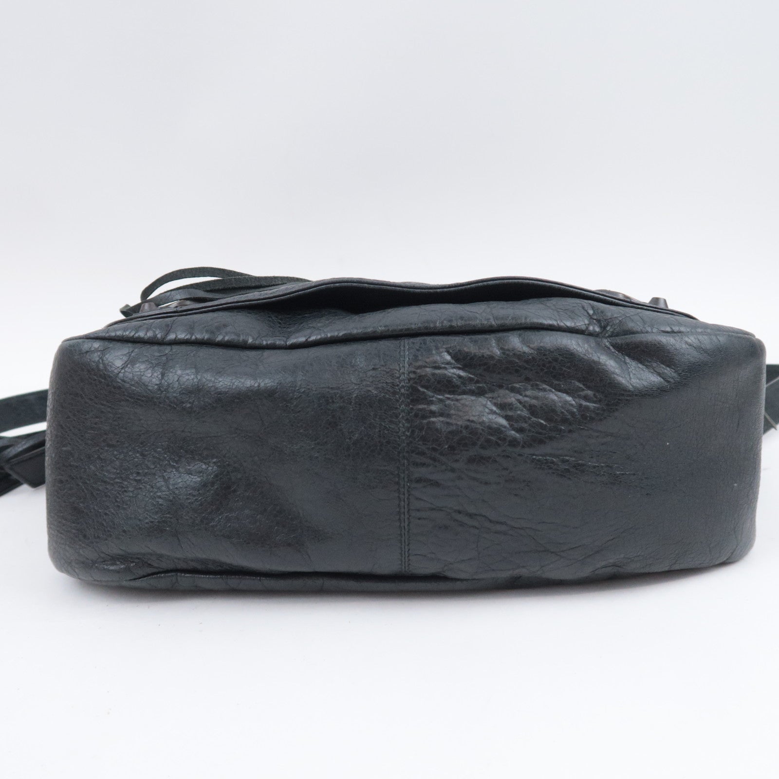 BALENCIAGA The Folk Leather Shoulder Bag Black 246432