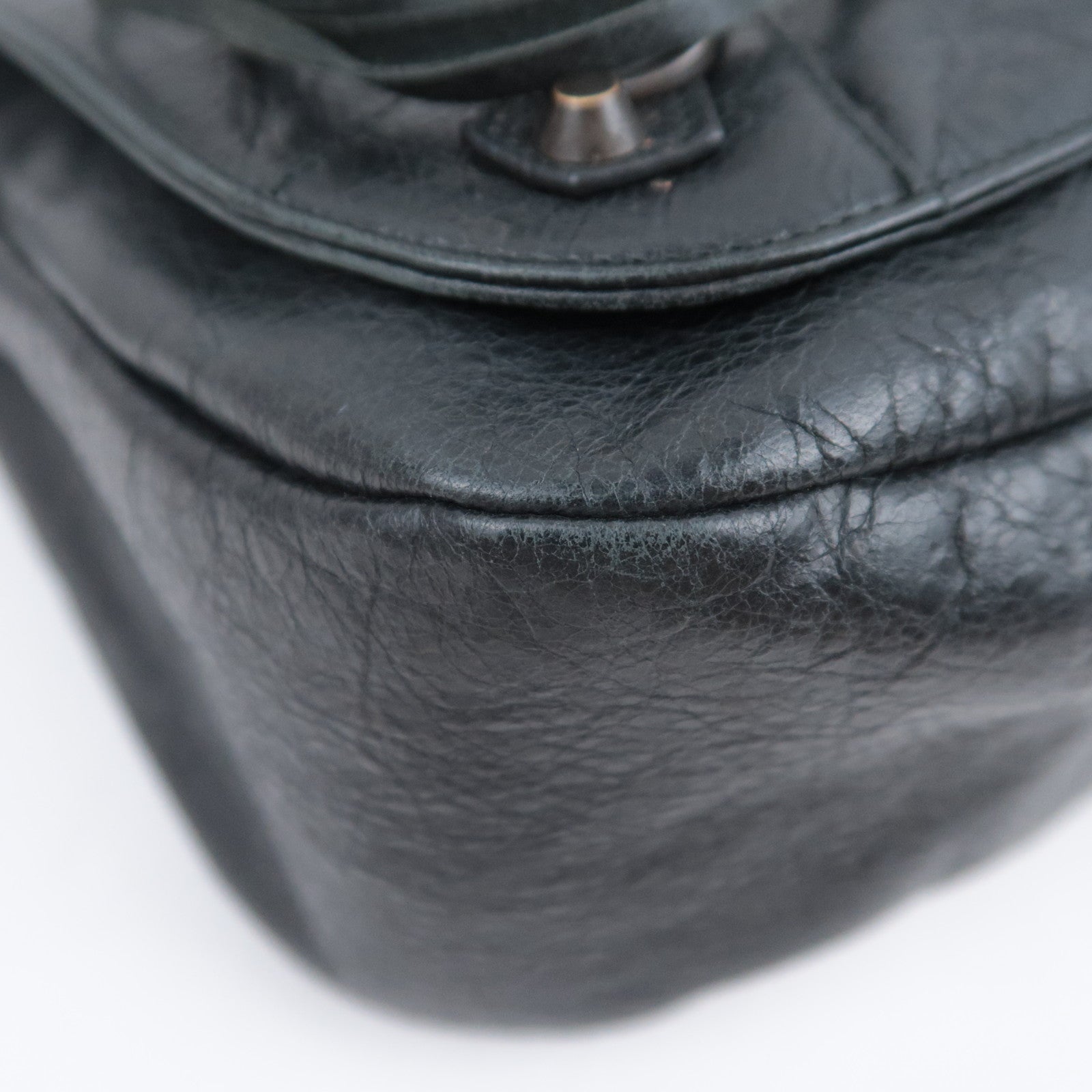 BALENCIAGA The Folk Leather Shoulder Bag Black 246432