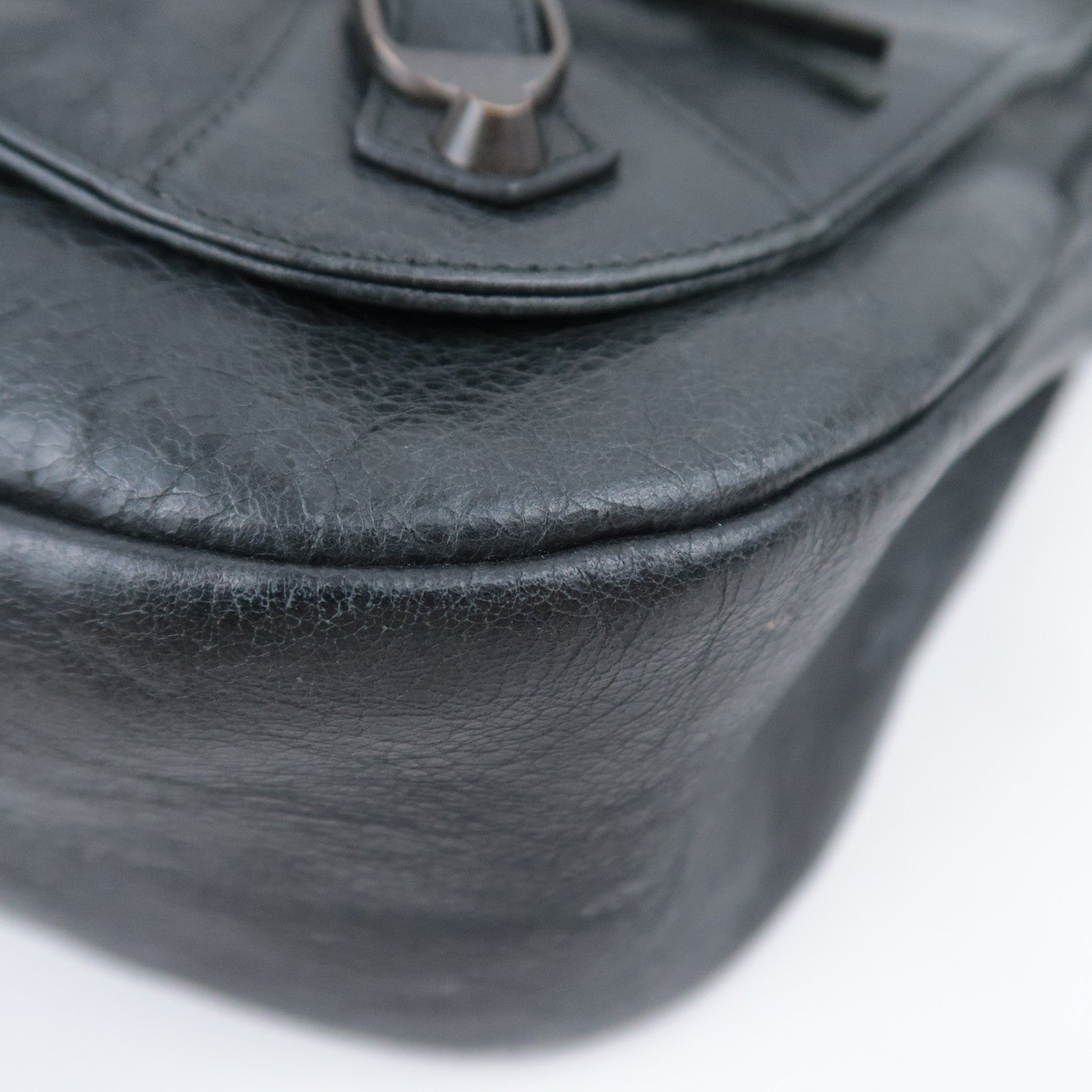 BALENCIAGA The Folk Leather Shoulder Bag Black 246432