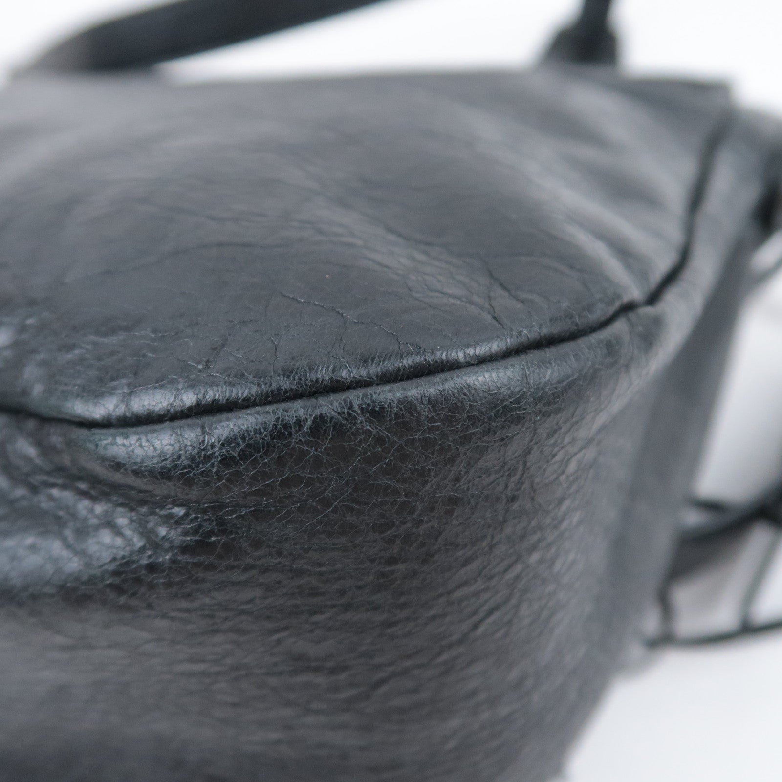 BALENCIAGA The Folk Leather Shoulder Bag Black 246432
