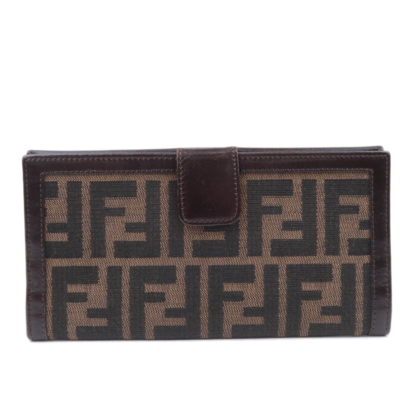 FENDI Zucca Canvas Leather Long Wallet Brown Black 0133991184