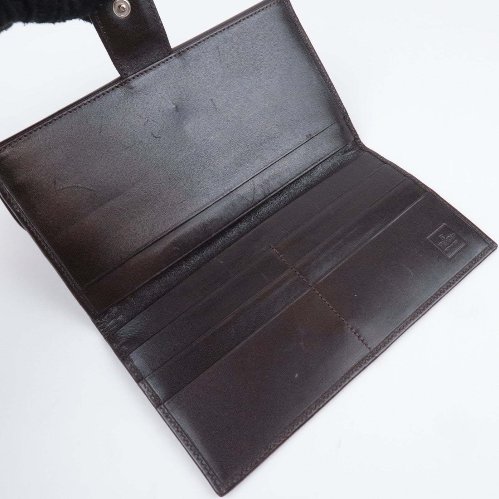 FENDI Zucca Canvas Leather Long Wallet Brown Black 01339