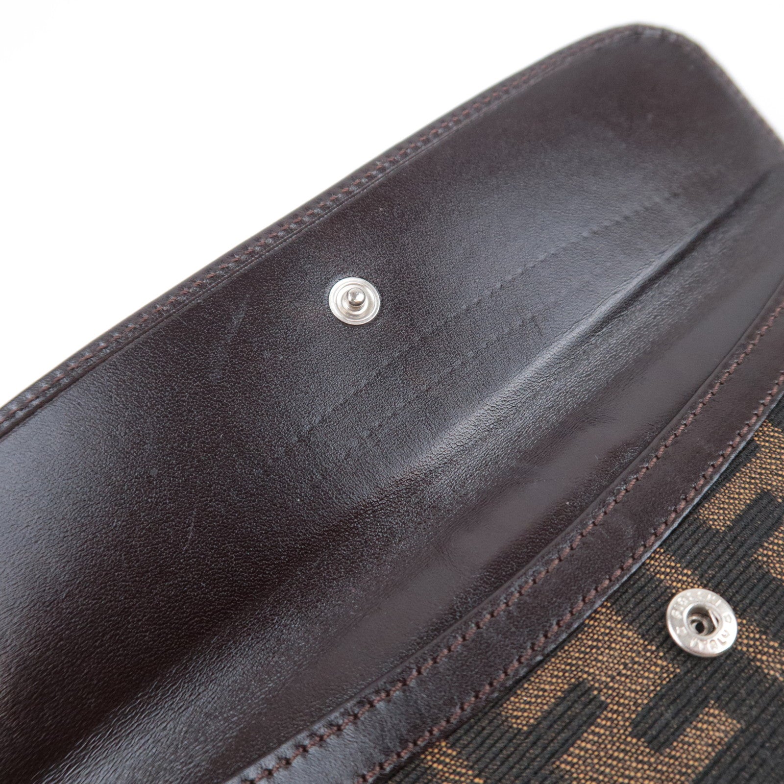 FENDI Zucca Canvas Leather Long Wallet Brown Black 01339