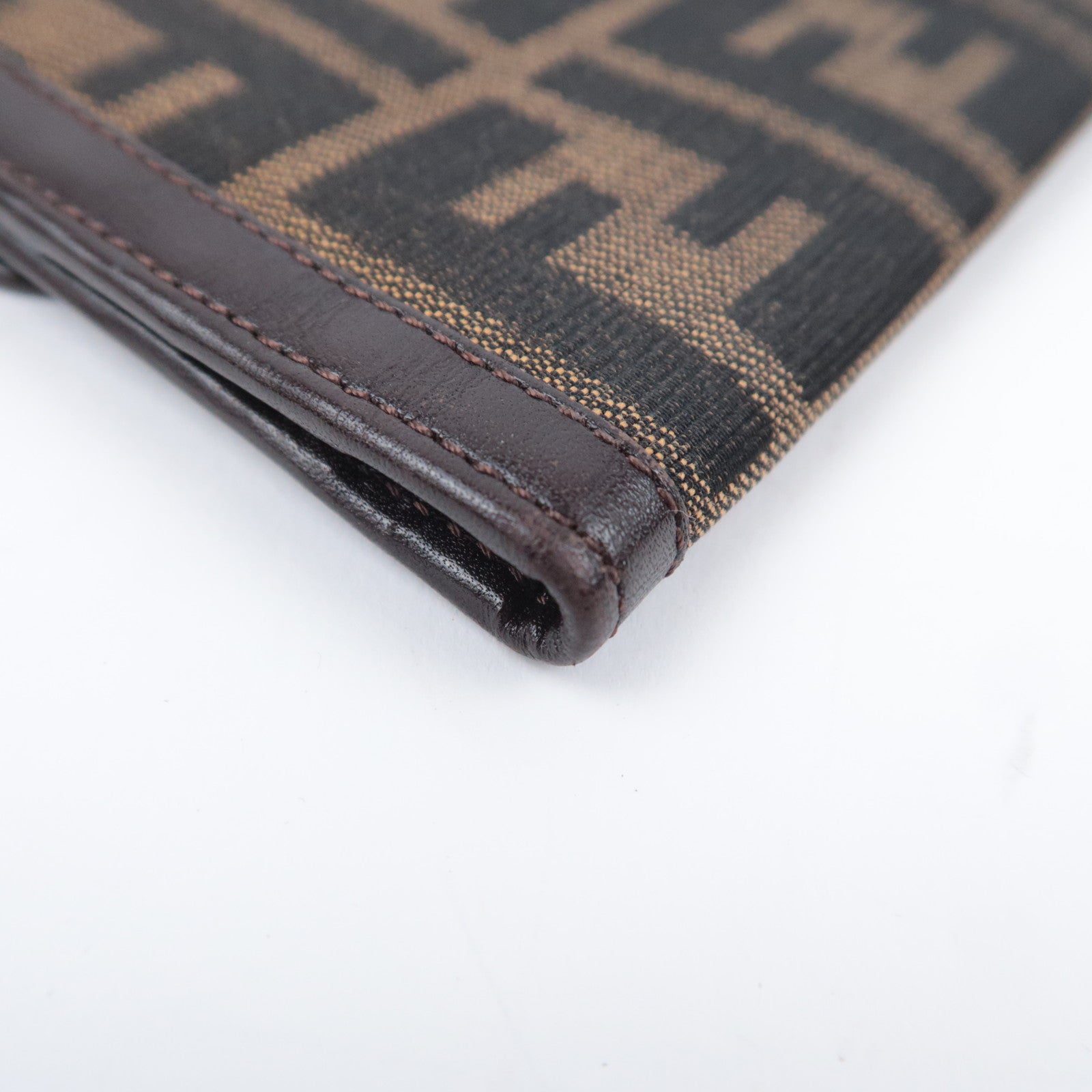 FENDI Zucca Canvas Leather Long Wallet Brown Black 01339