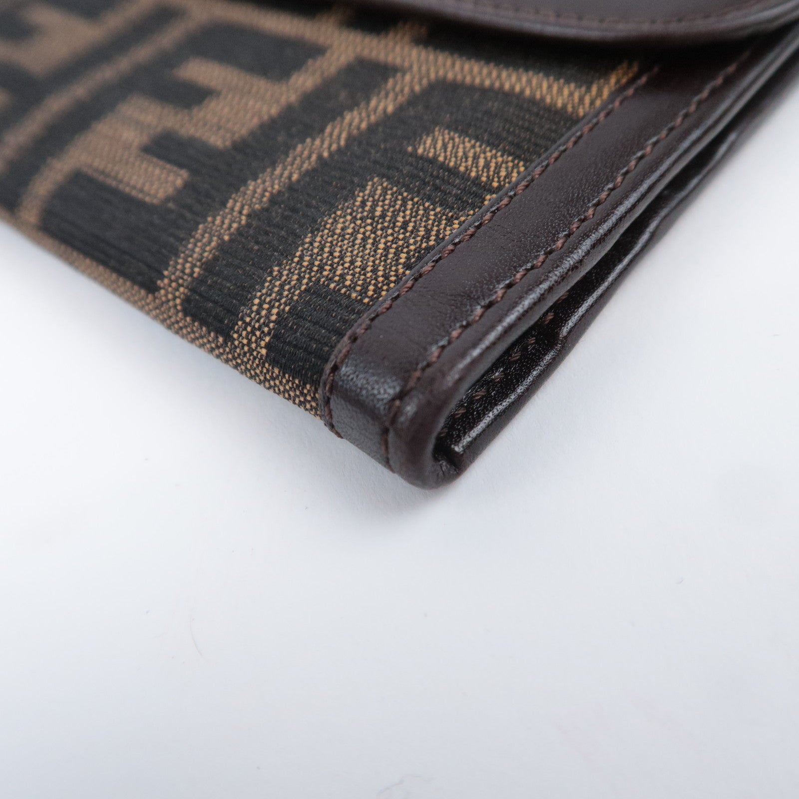 FENDI Zucca Canvas Leather Long Wallet Brown Black 01339