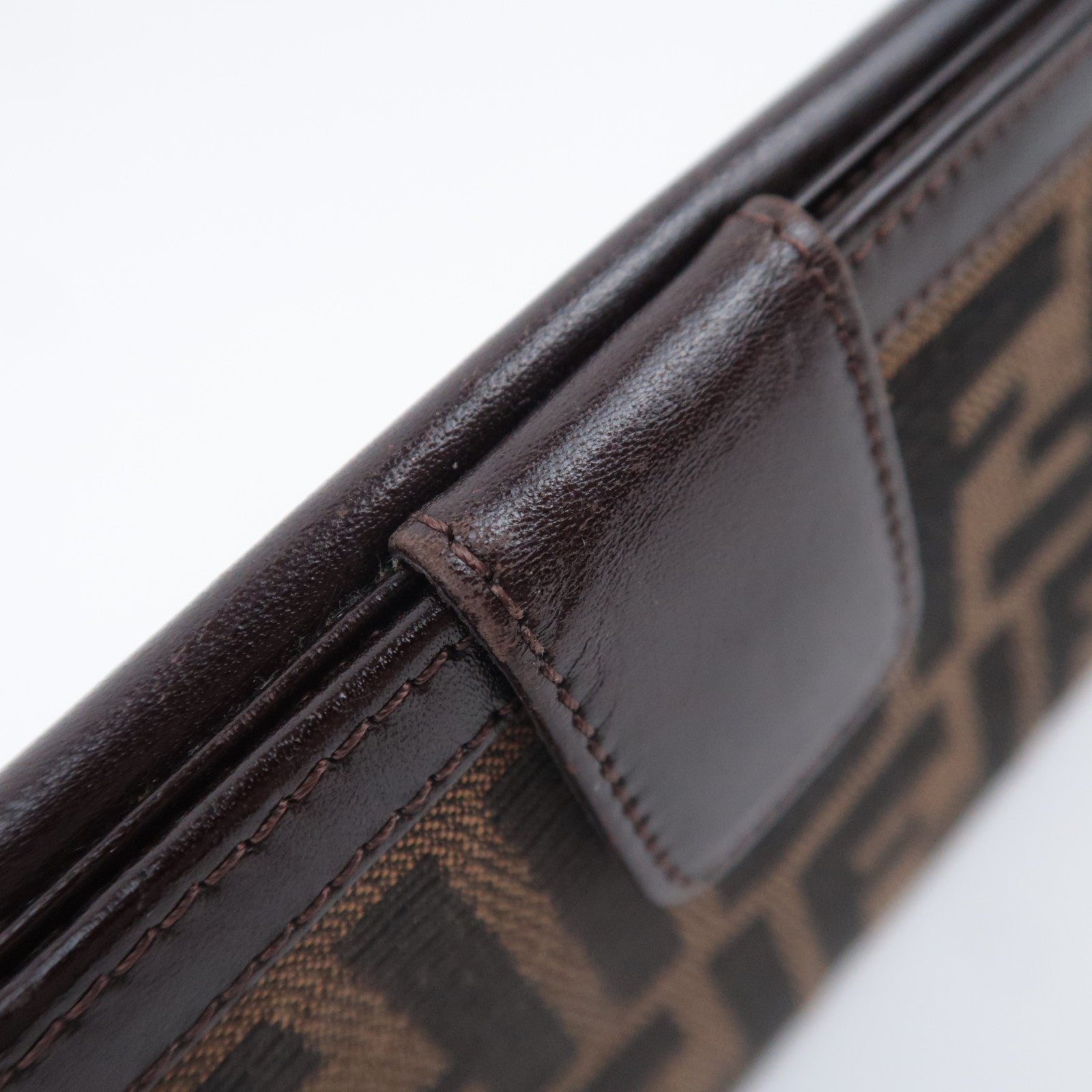 FENDI Zucca Canvas Leather Long Wallet Brown Black 01339