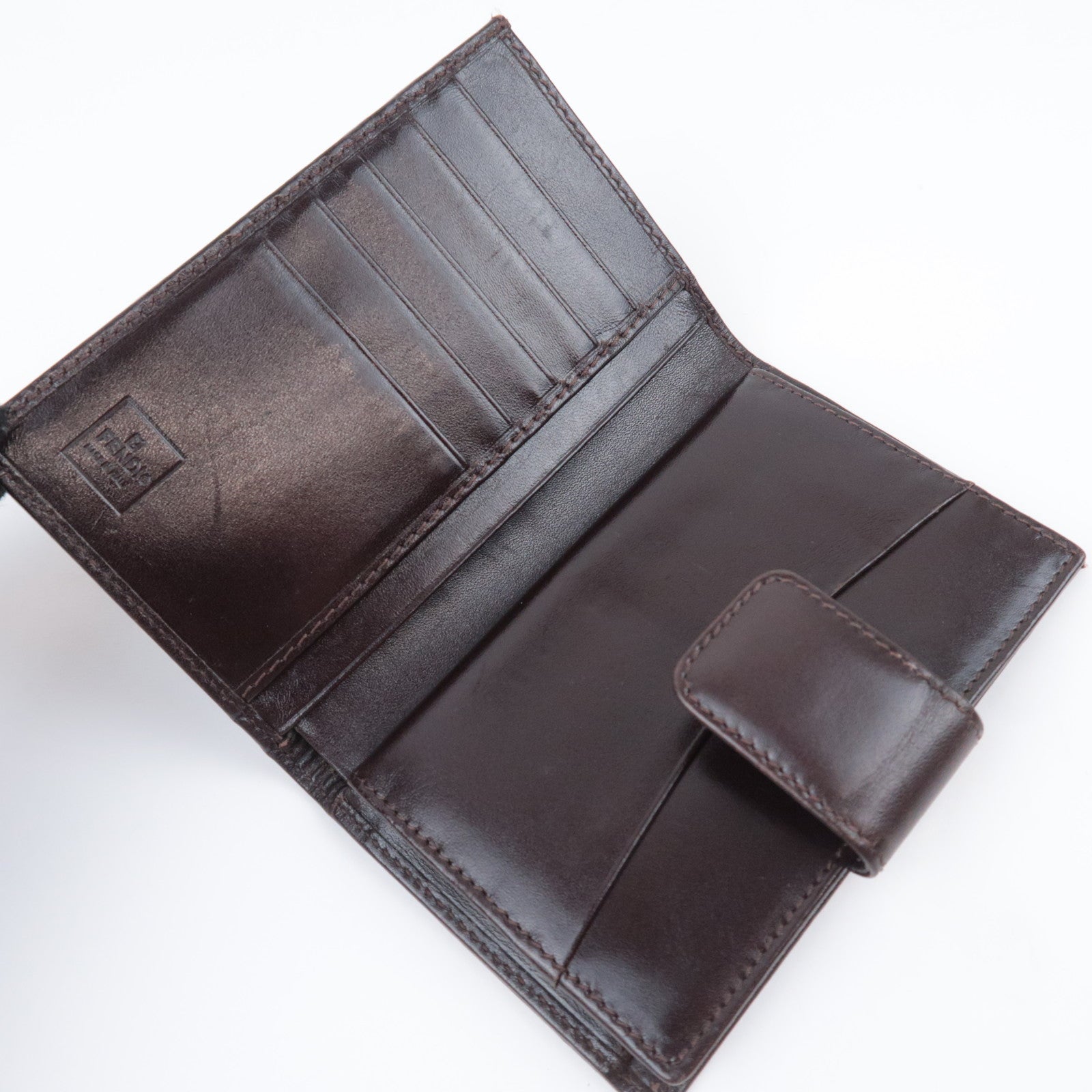 FENDI Zucca Canvas Leather Kiss Lock Wallet Brown Black 01692
