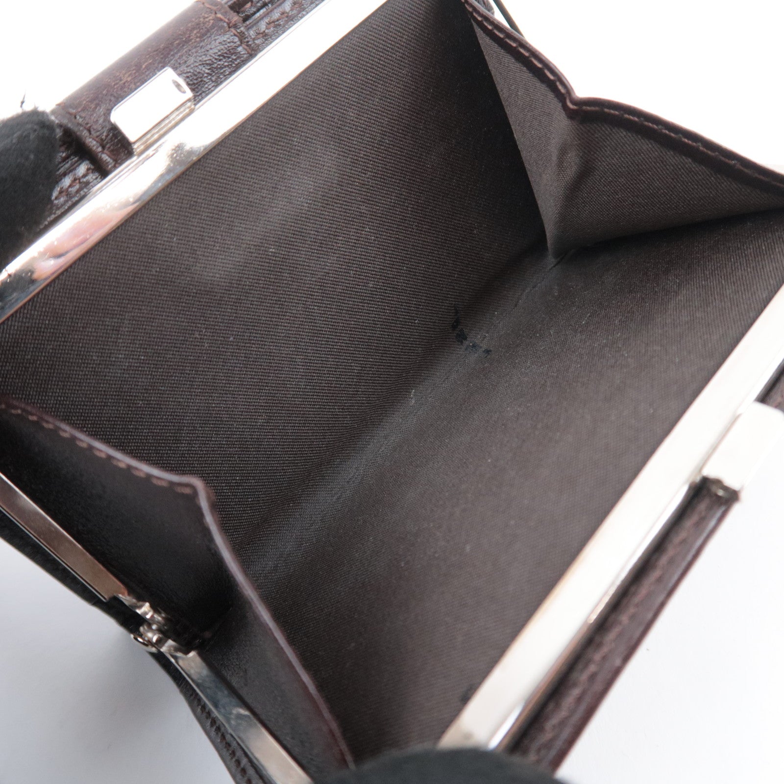 FENDI Zucca Canvas Leather Kiss Lock Wallet Brown Black 01692
