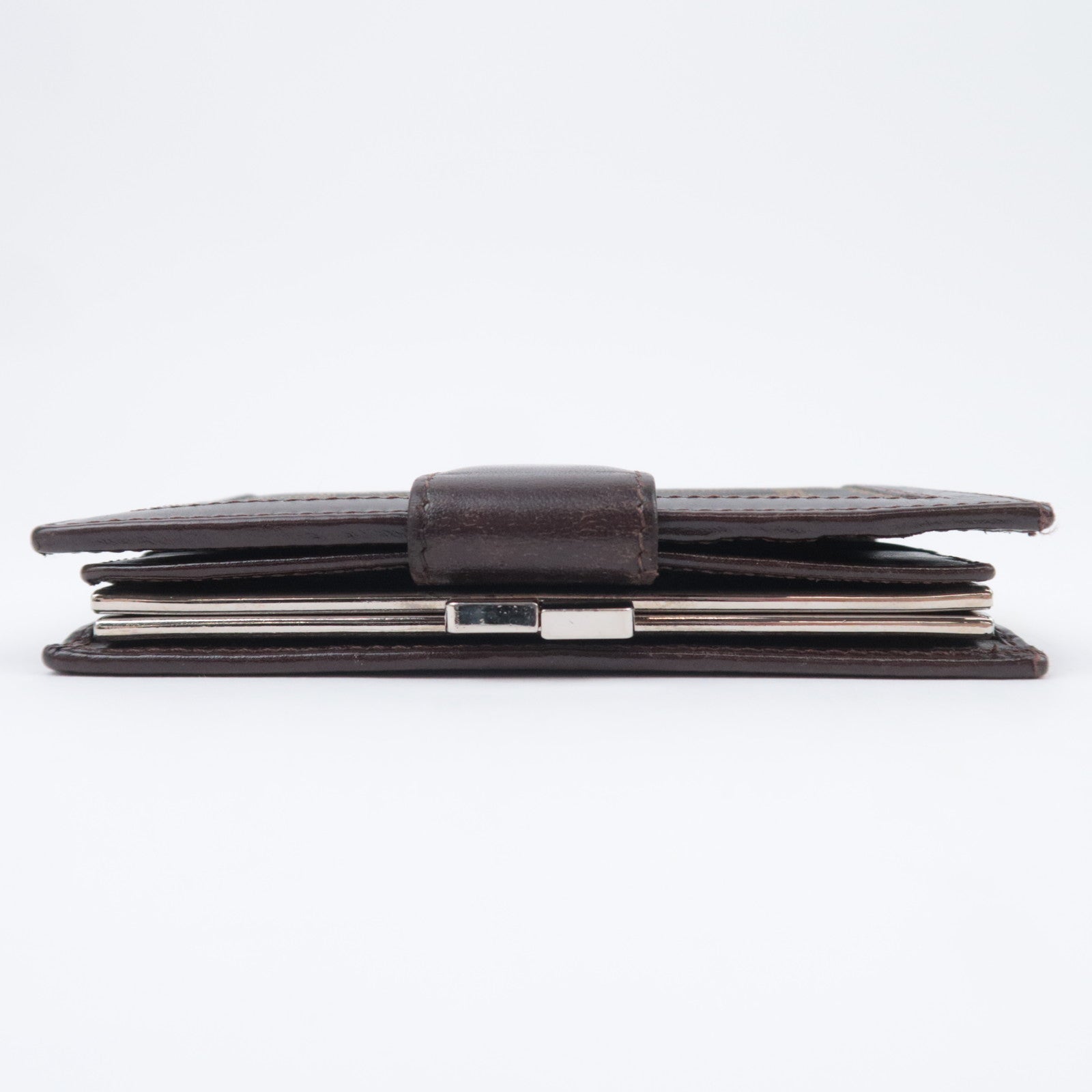 FENDI Zucca Canvas Leather Kiss Lock Wallet Brown Black 01692
