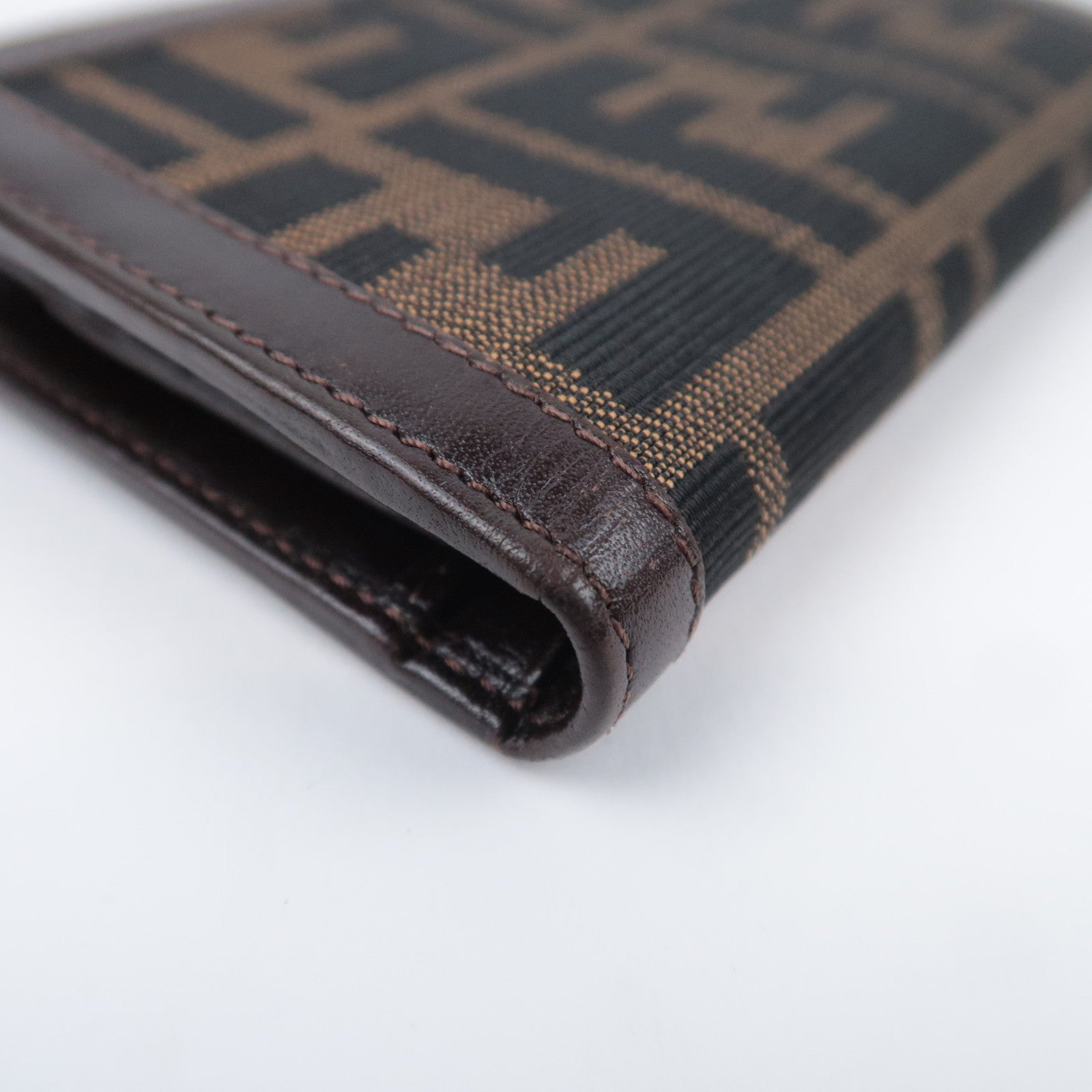 FENDI Zucca Canvas Leather Kiss Lock Wallet Brown Black 01692