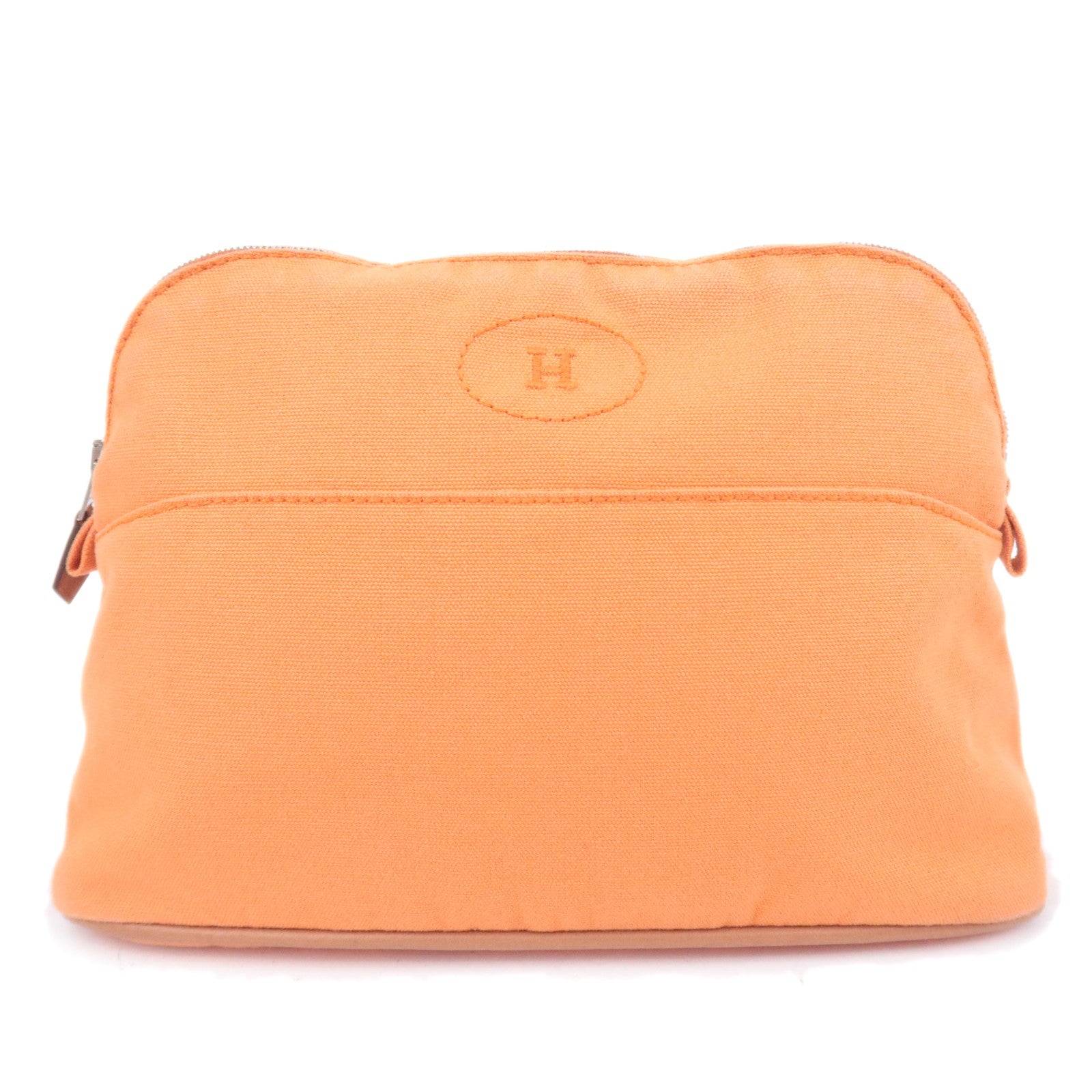 HERMES Bolide Pouch MM (25) Canvas Leather Cosmetic Pouch Orange91190