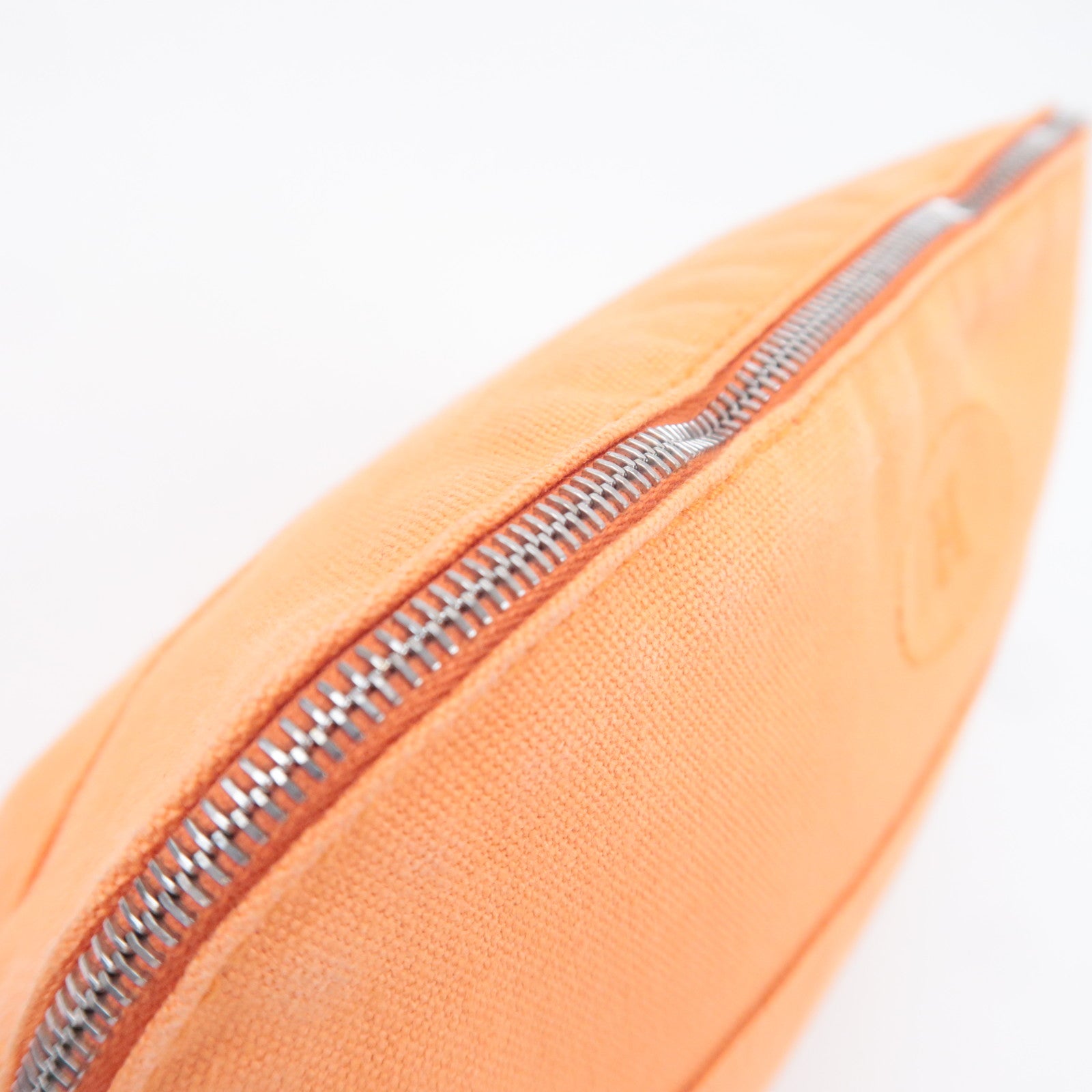 HERMES Bolide Pouch MM (25) Canvas Leather Cosmetic Pouch Orange