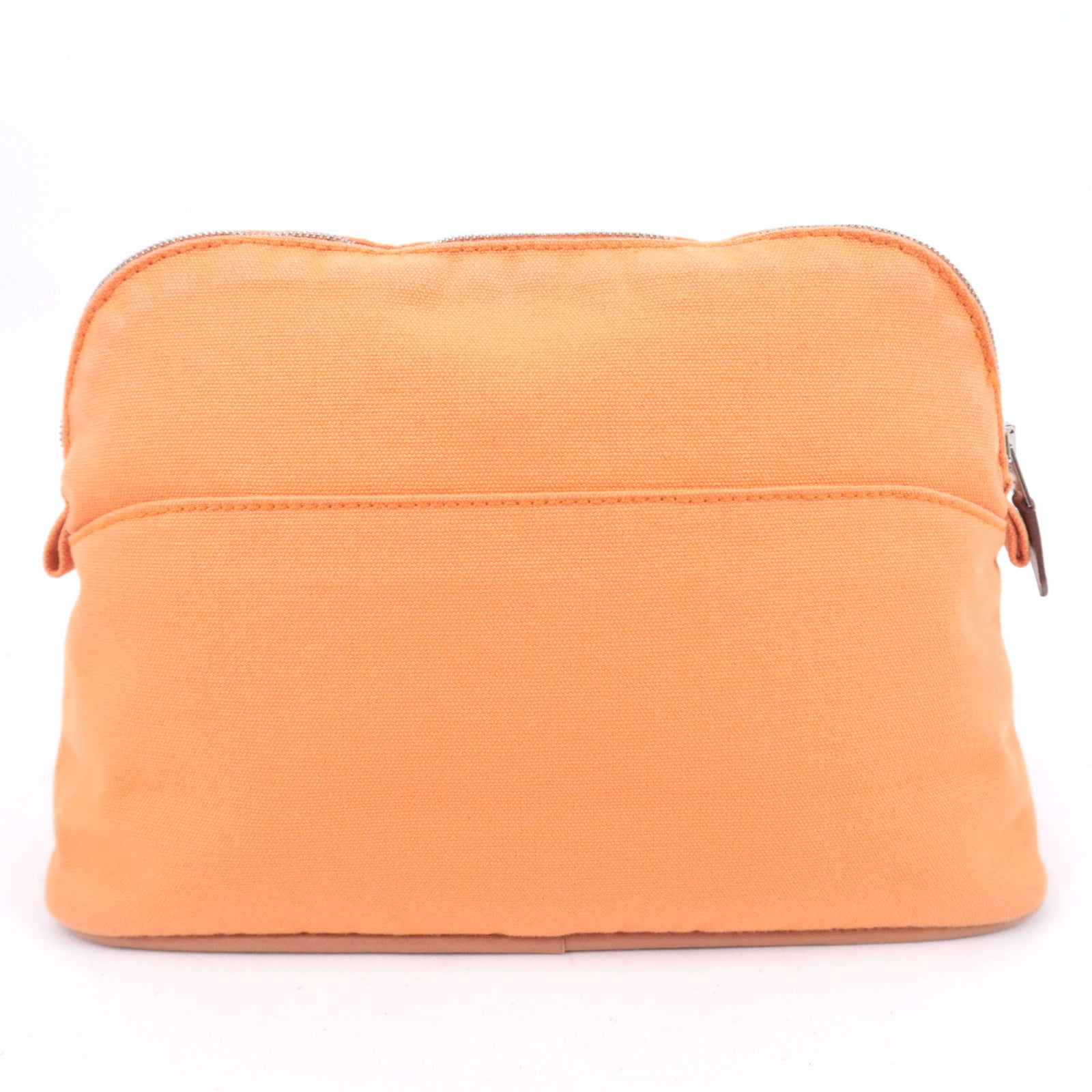 HERMES Bolide Pouch MM (25) Canvas Leather Cosmetic Pouch Orange