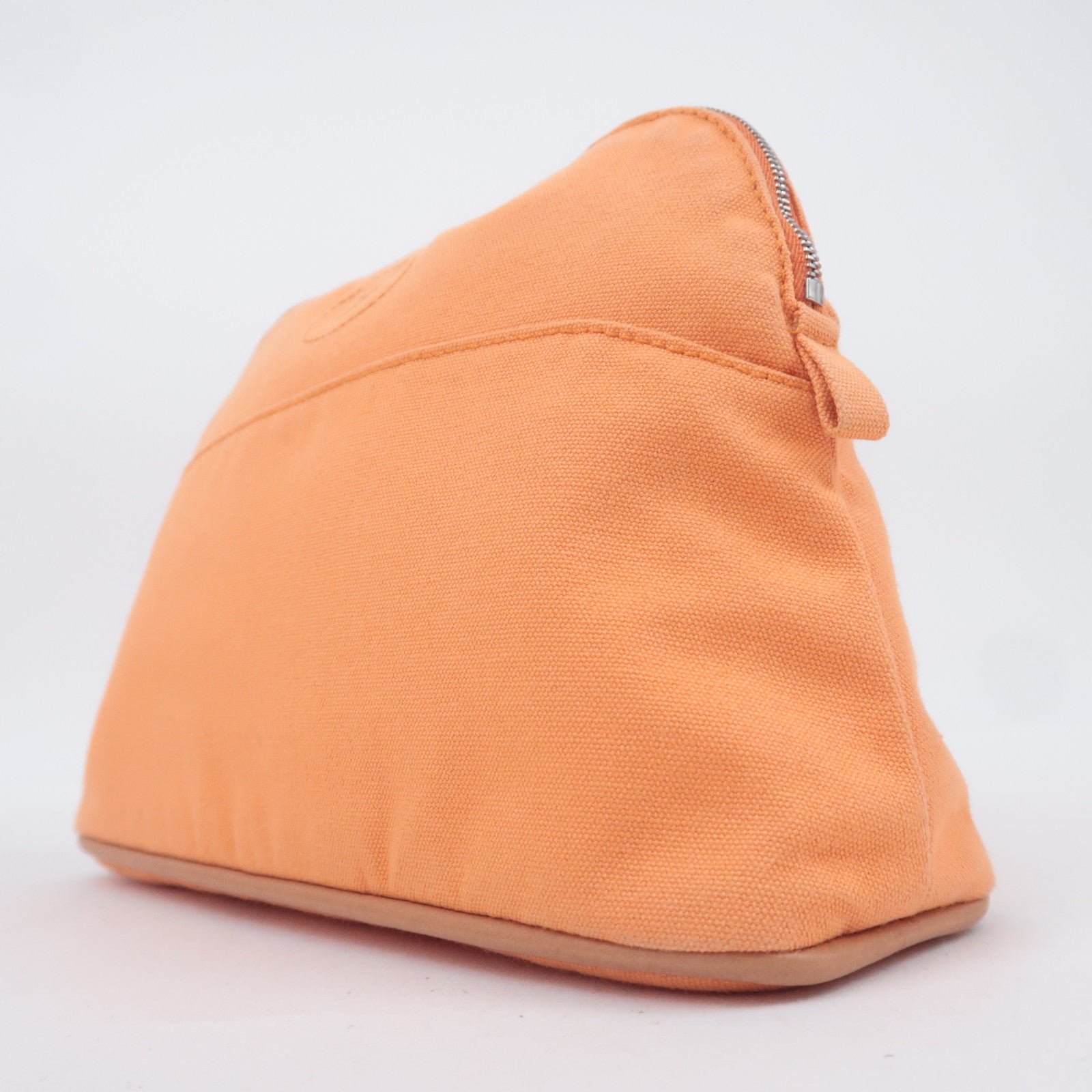 HERMES Bolide Pouch MM (25) Canvas Leather Cosmetic Pouch Orange