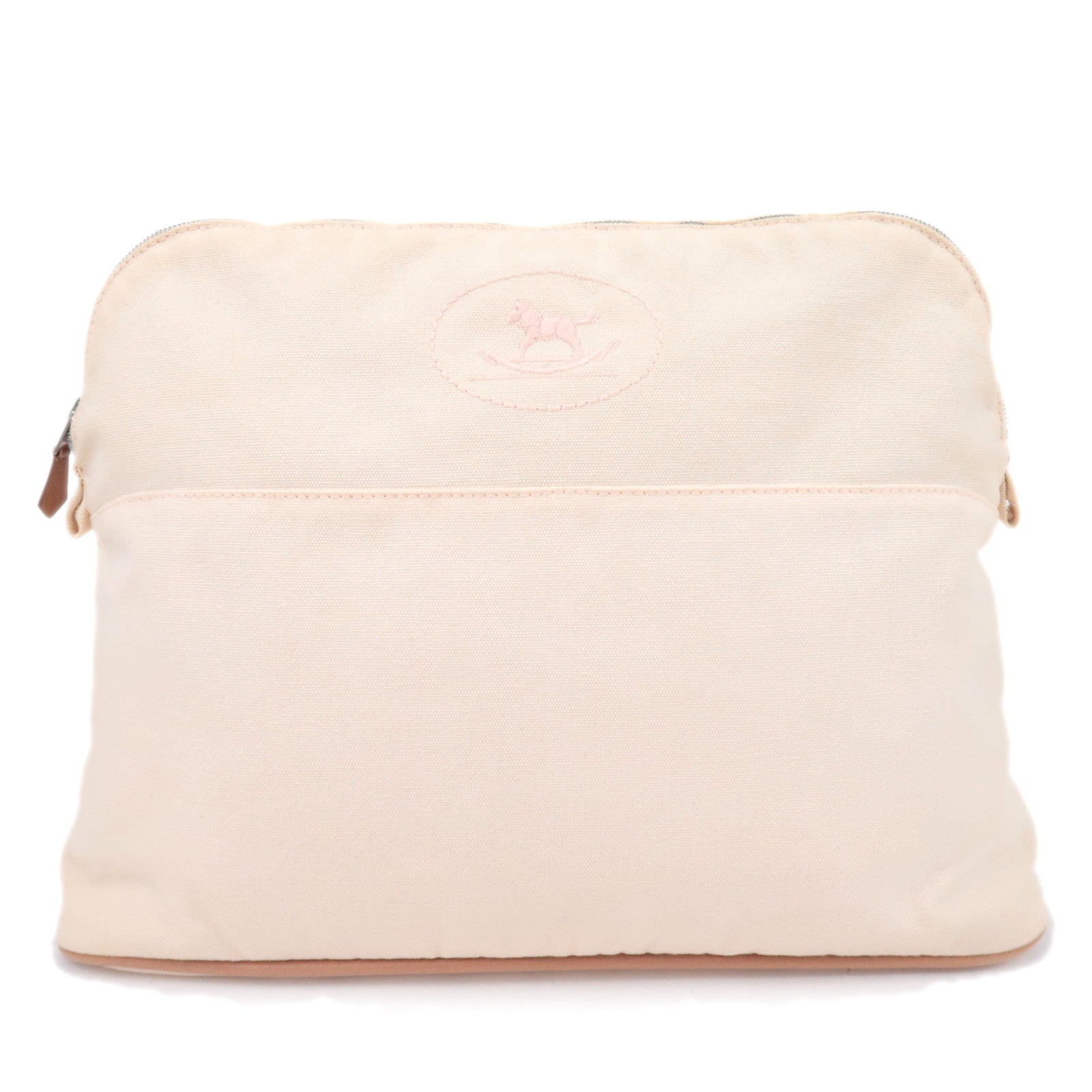 HERMES Bolide Pouch TGM (34) Canvas Leather Clutch Bag Ivory   91191