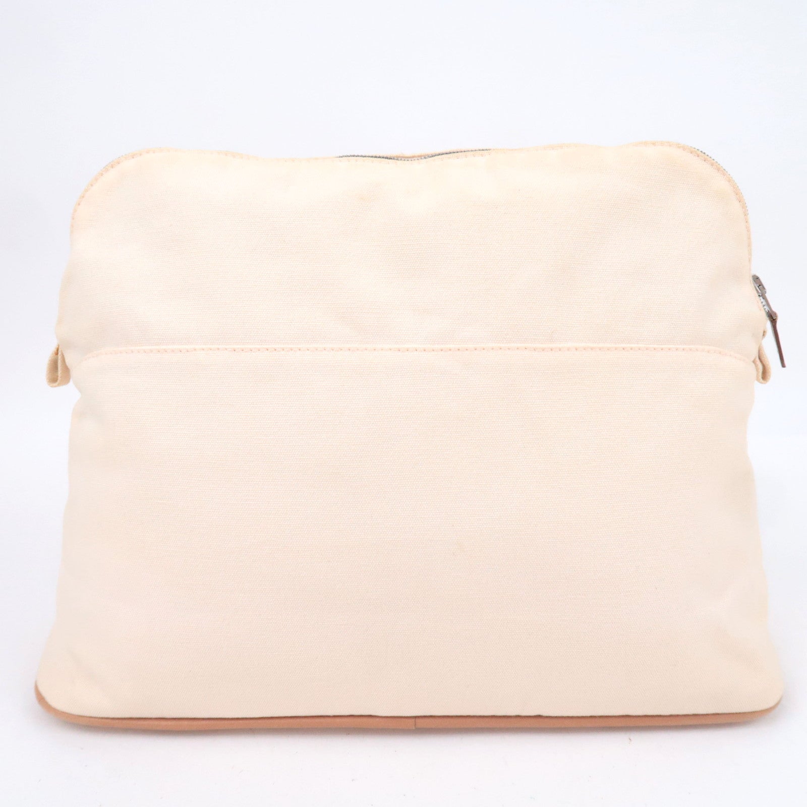 HERMES Bolide Pouch TGM (34) Canvas Leather Clutch Bag Ivory