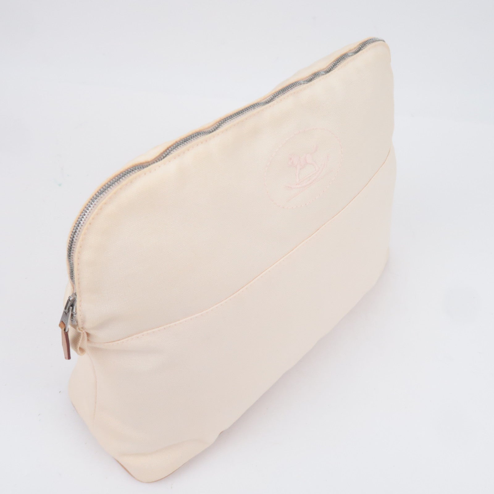 HERMES Bolide Pouch TGM (34) Canvas Leather Clutch Bag Ivory