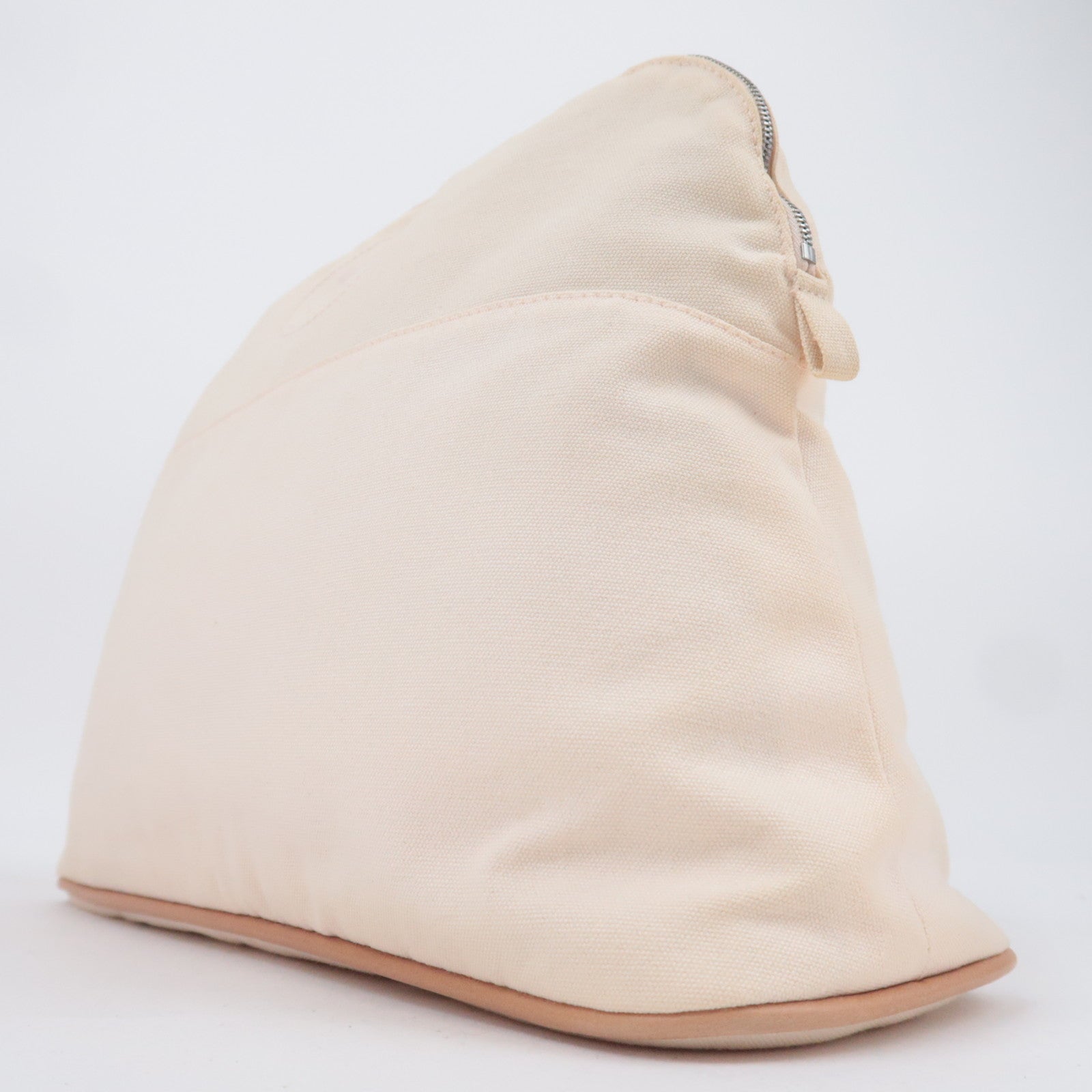 HERMES Bolide Pouch TGM (34) Canvas Leather Clutch Bag Ivory