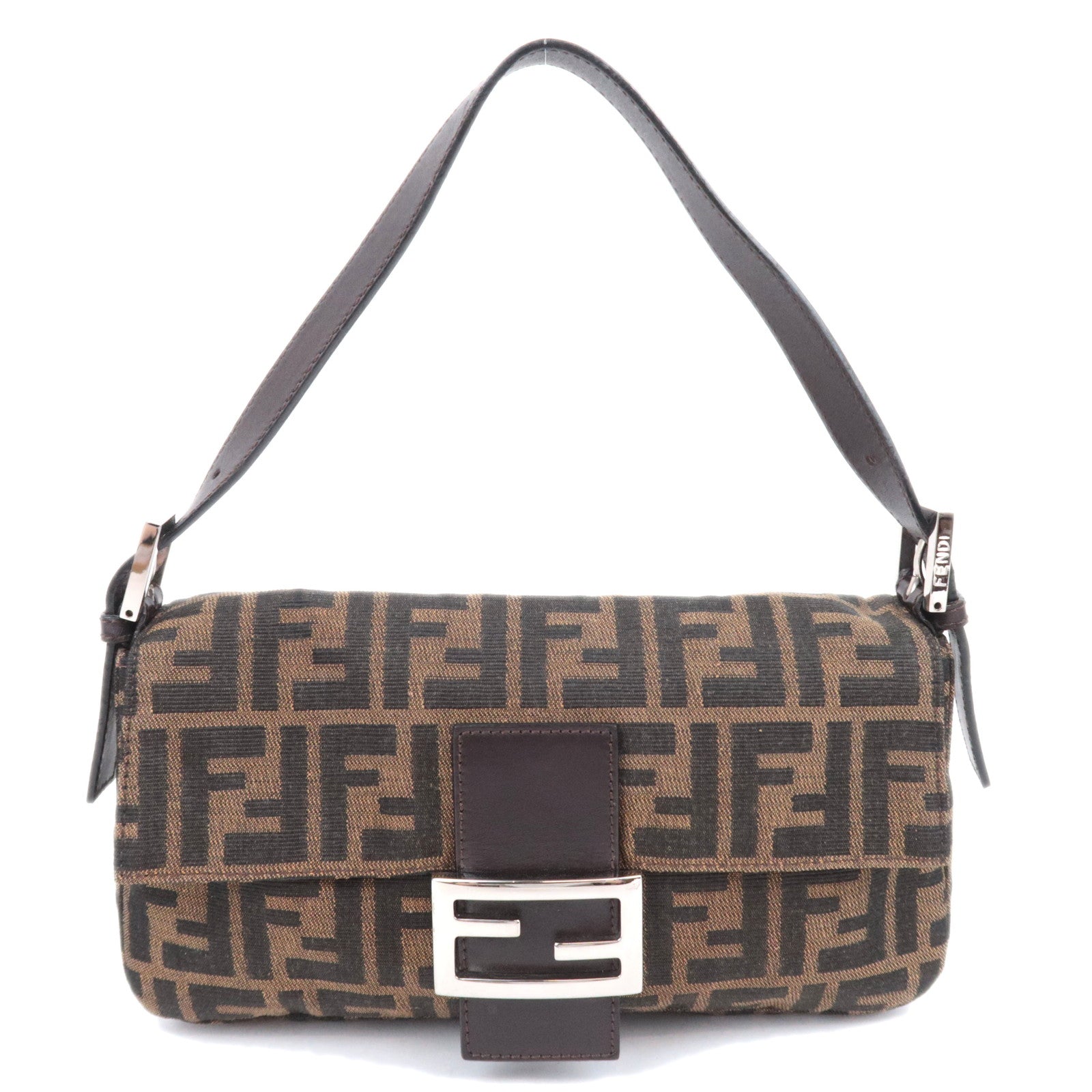 FENDI Zucca Mamma Baguette Canvas Leather Shoulder Bag Brown Black 2642491196