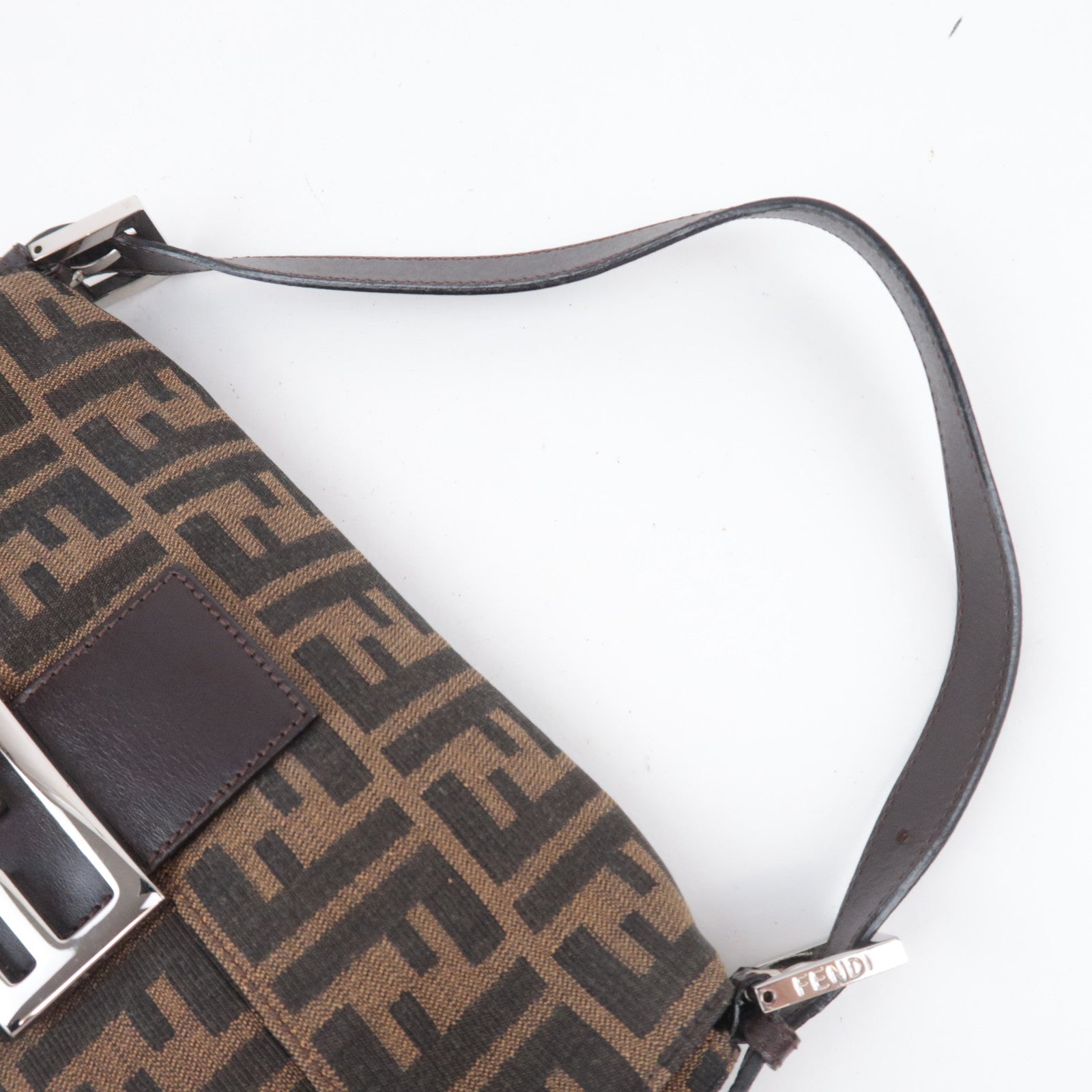 FENDI Zucca Mamma Baguette Canvas Leather Shoulder Bag Brown Black 26424