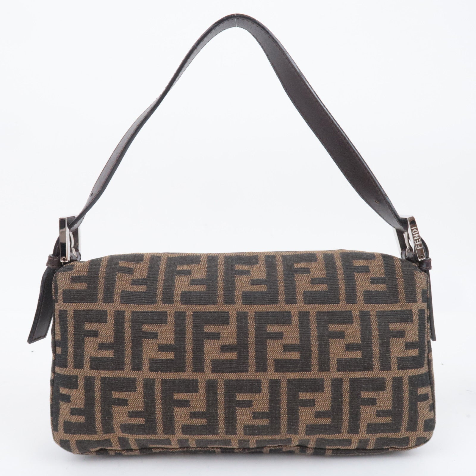FENDI Zucca Mamma Baguette Canvas Leather Shoulder Bag Brown Black 26424