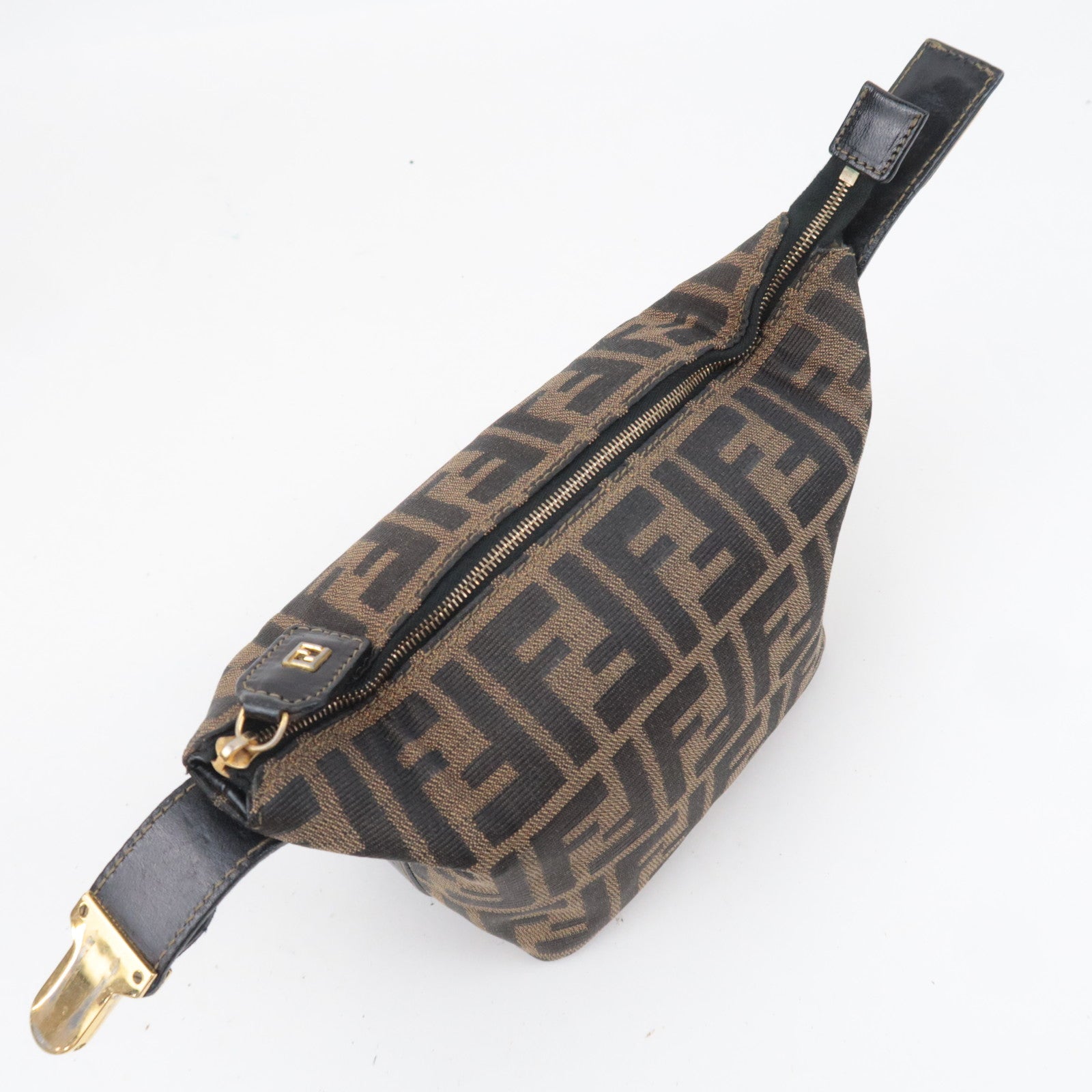 FENDI Zucca Canvas Leather Mini Handbag Brown Black 26360