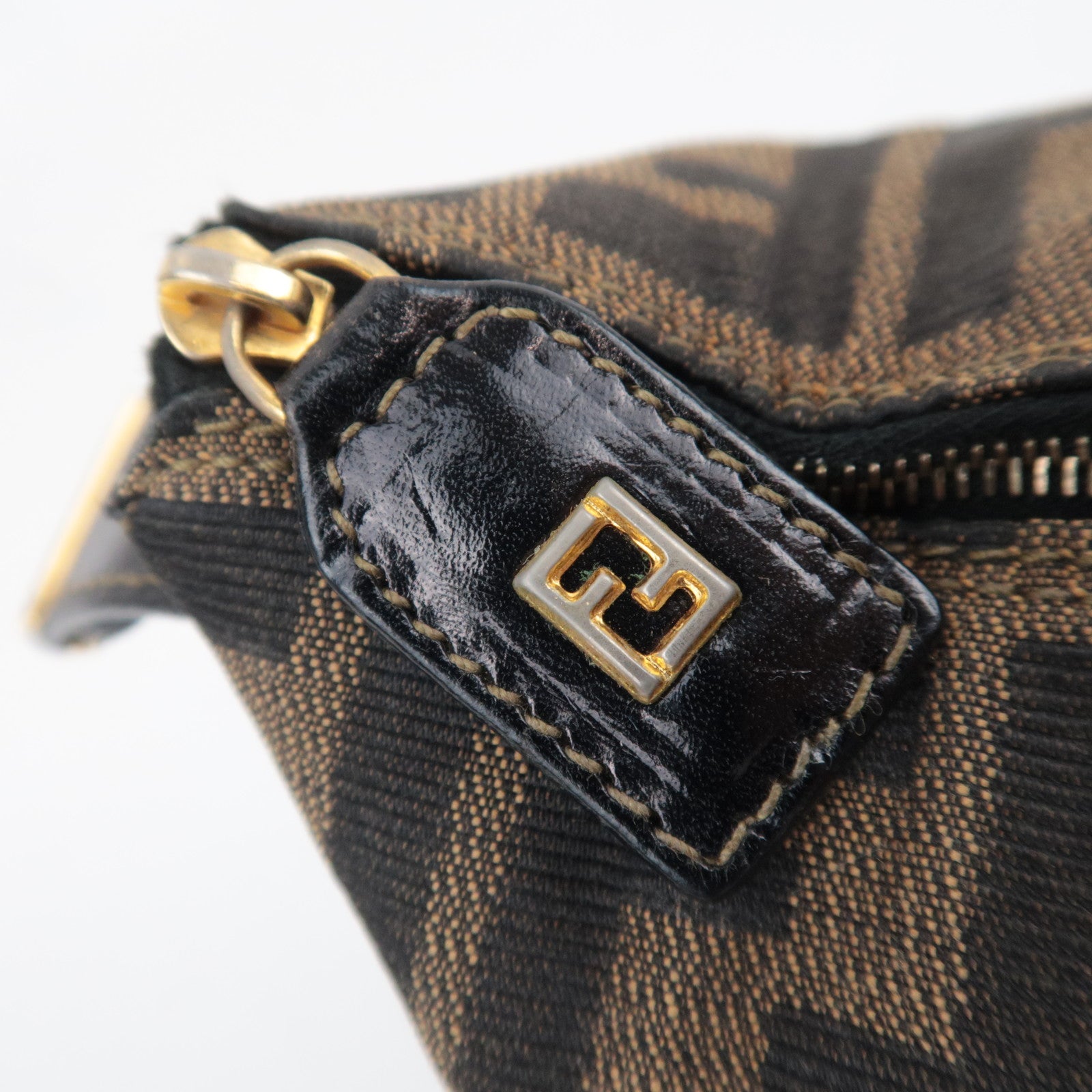 FENDI Zucca Canvas Leather Mini Handbag Brown Black 26360