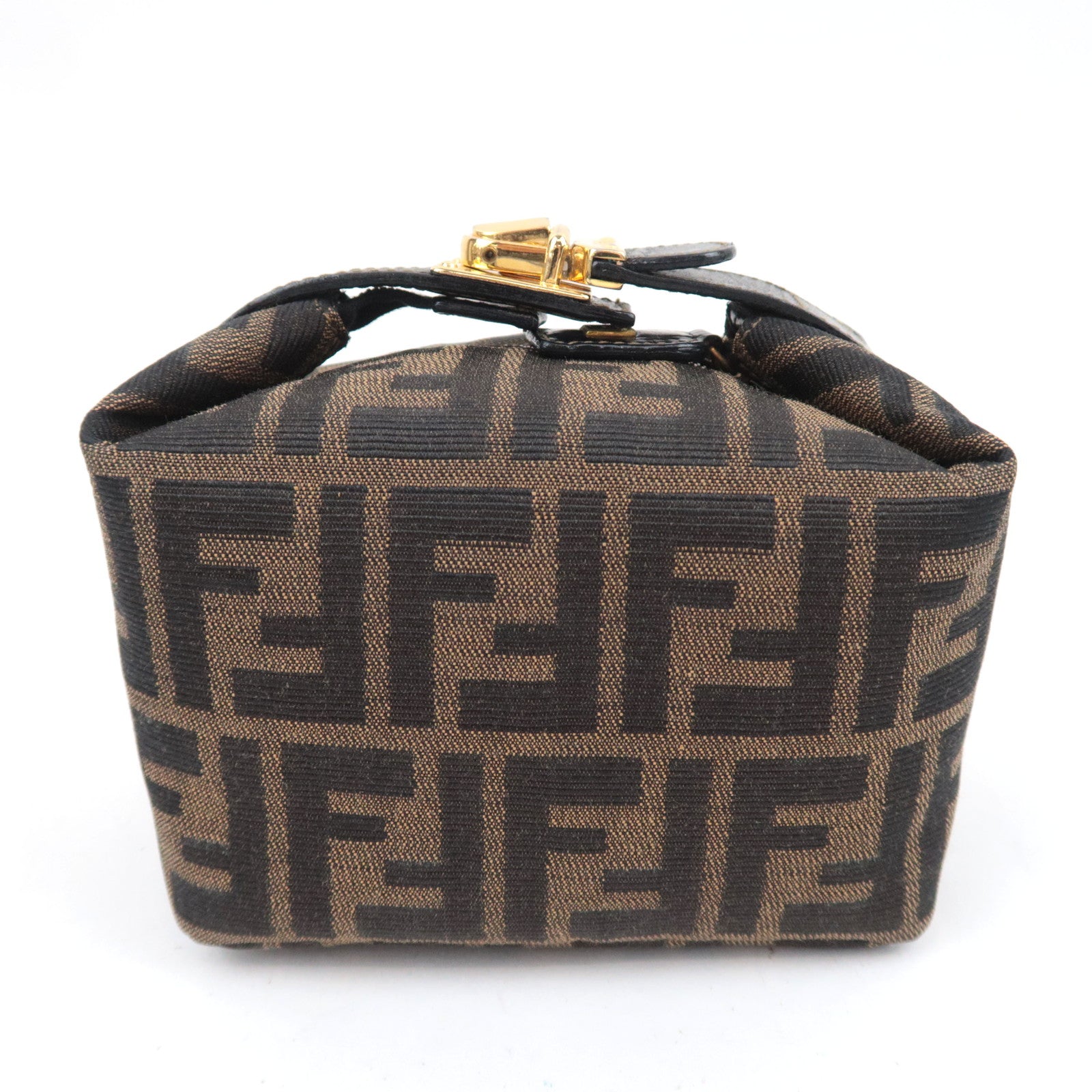 FENDI Zucca Canvas Leather Mini Handbag Brown Black 26360