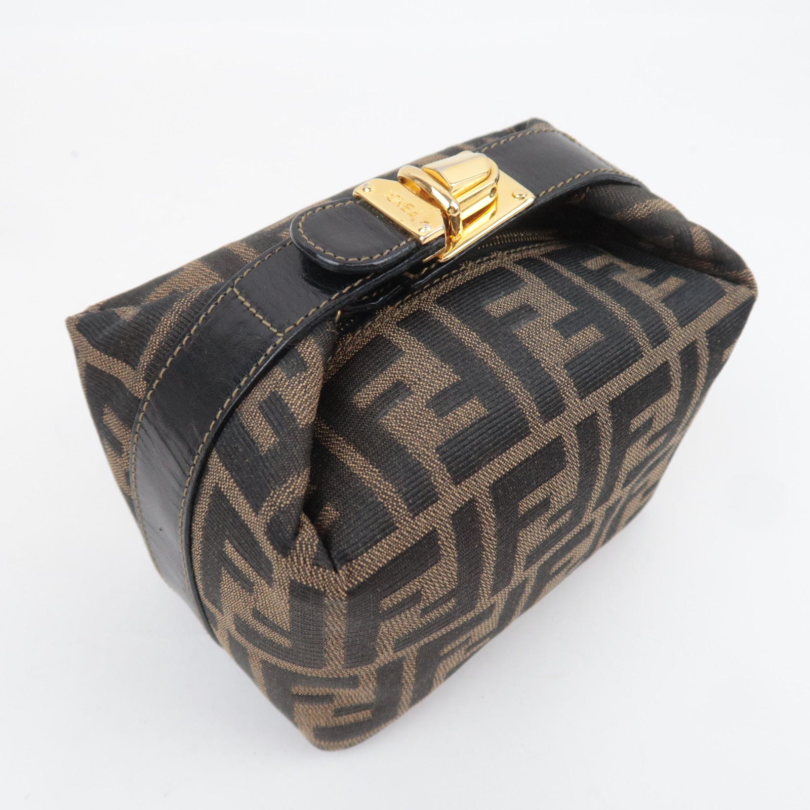 FENDI Zucca Canvas Leather Mini Handbag Brown Black 26360
