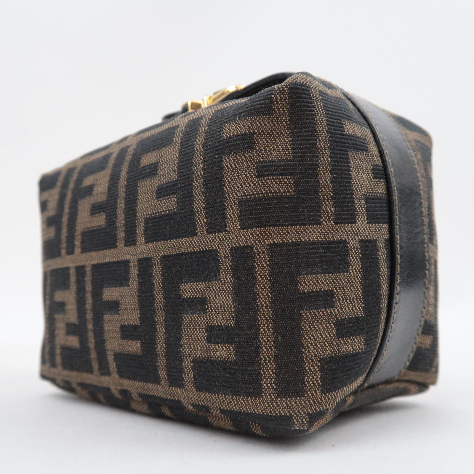 FENDI Zucca Canvas Leather Mini Handbag Brown Black 26360