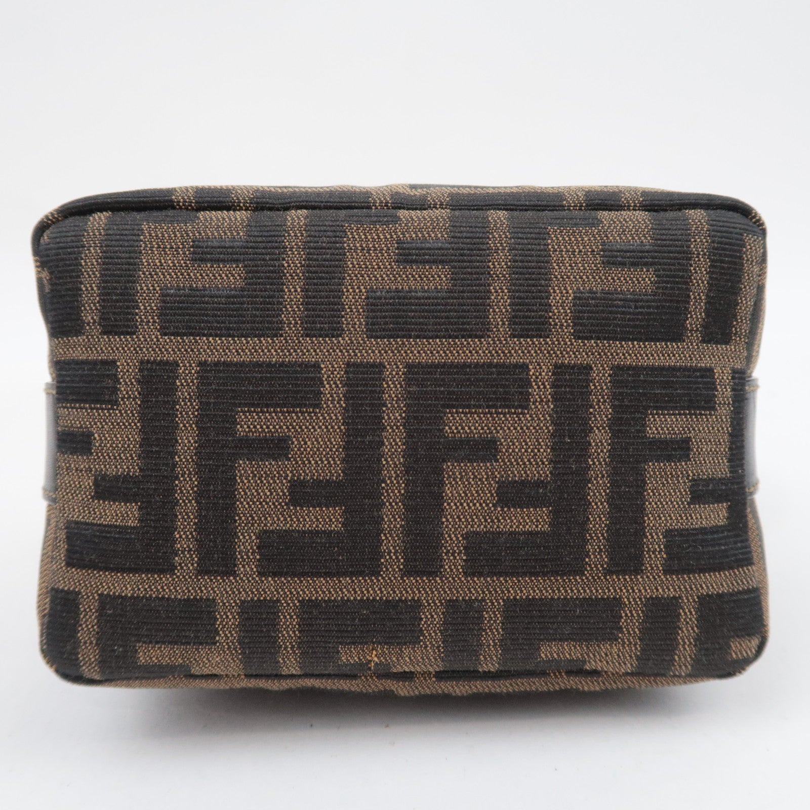 FENDI Zucca Canvas Leather Mini Handbag Brown Black 26360