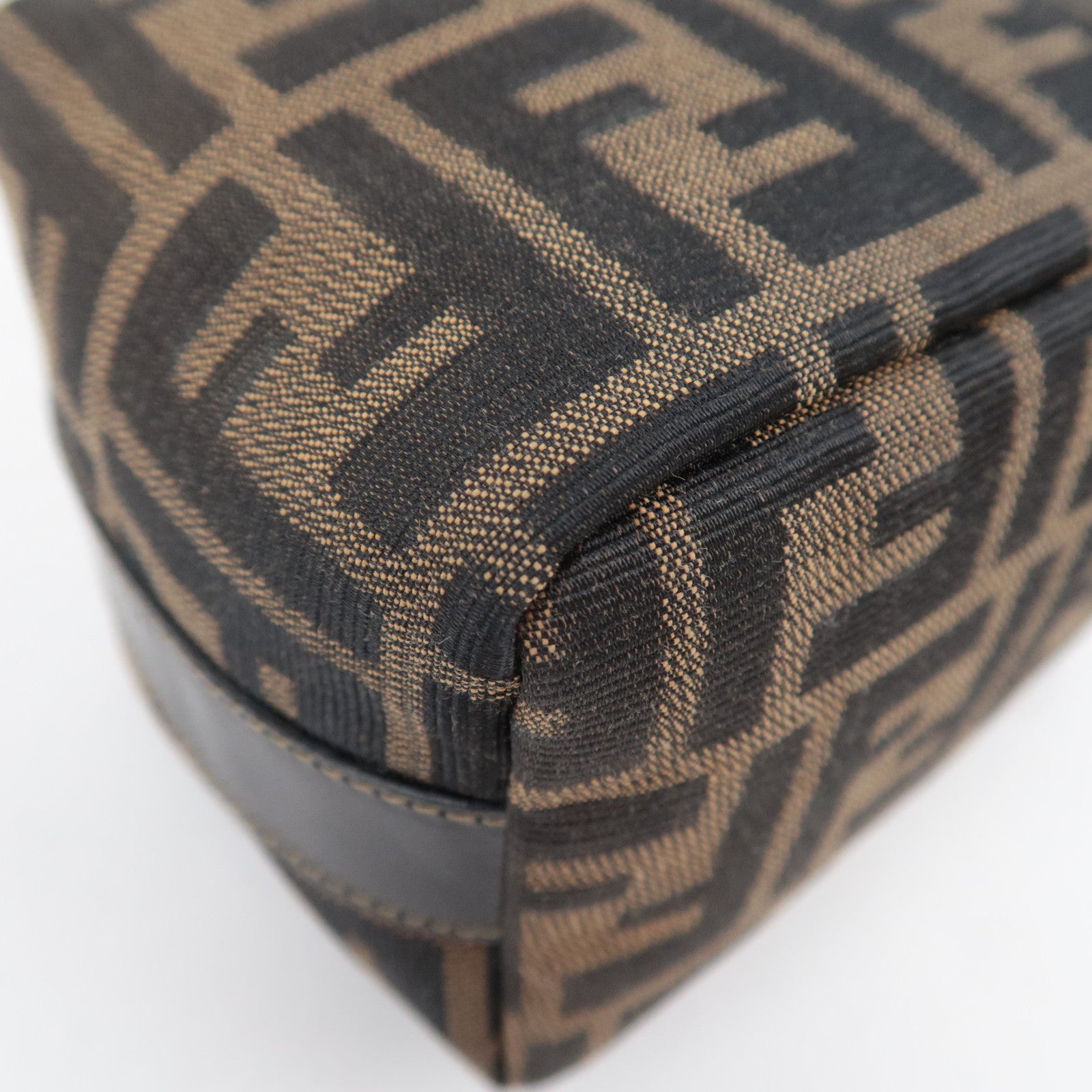 FENDI Zucca Canvas Leather Mini Handbag Brown Black 26360