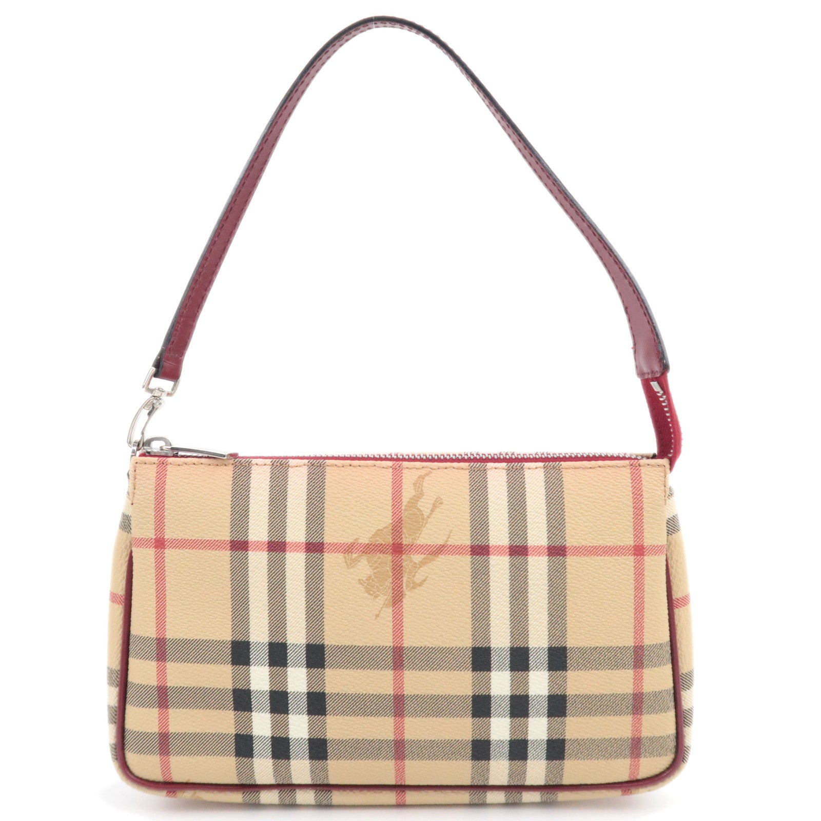 BURBERRY Nova Plaid PVC Leather Accessory Pouch Handbag Beige91198