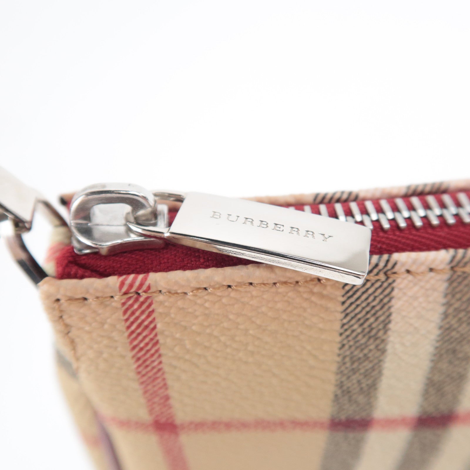 BURBERRY Nova Plaid PVC Leather Accessory Pouch Handbag Beige