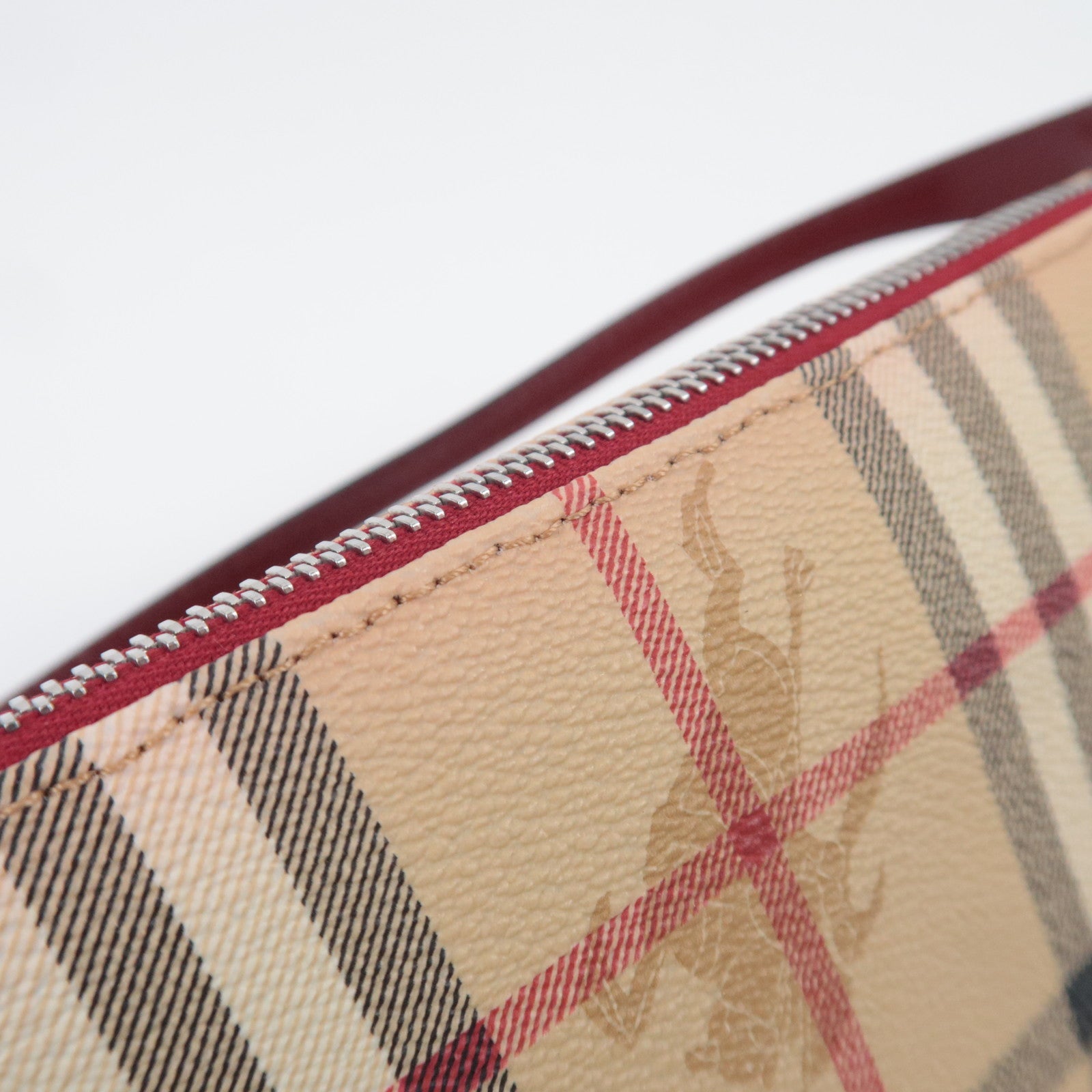 BURBERRY Nova Plaid PVC Leather Accessory Pouch Handbag Beige