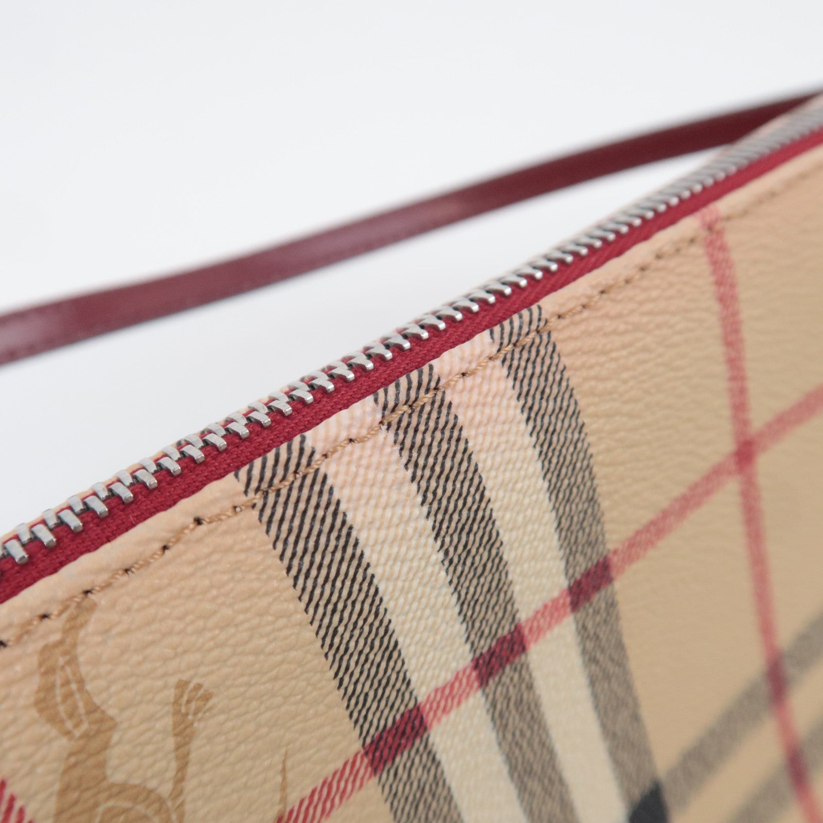 BURBERRY Nova Plaid PVC Leather Accessory Pouch Handbag Beige