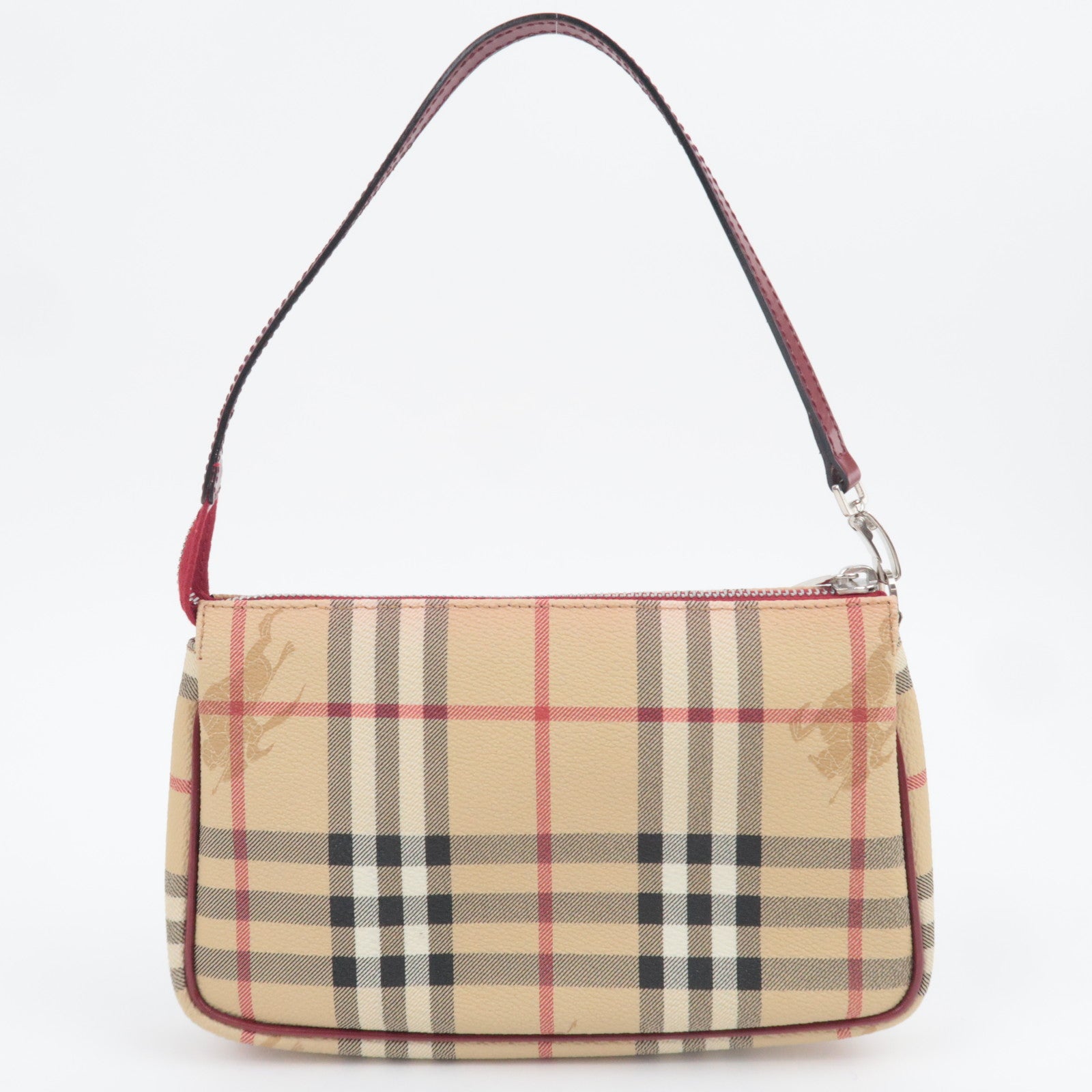 BURBERRY Nova Plaid PVC Leather Accessory Pouch Handbag Beige