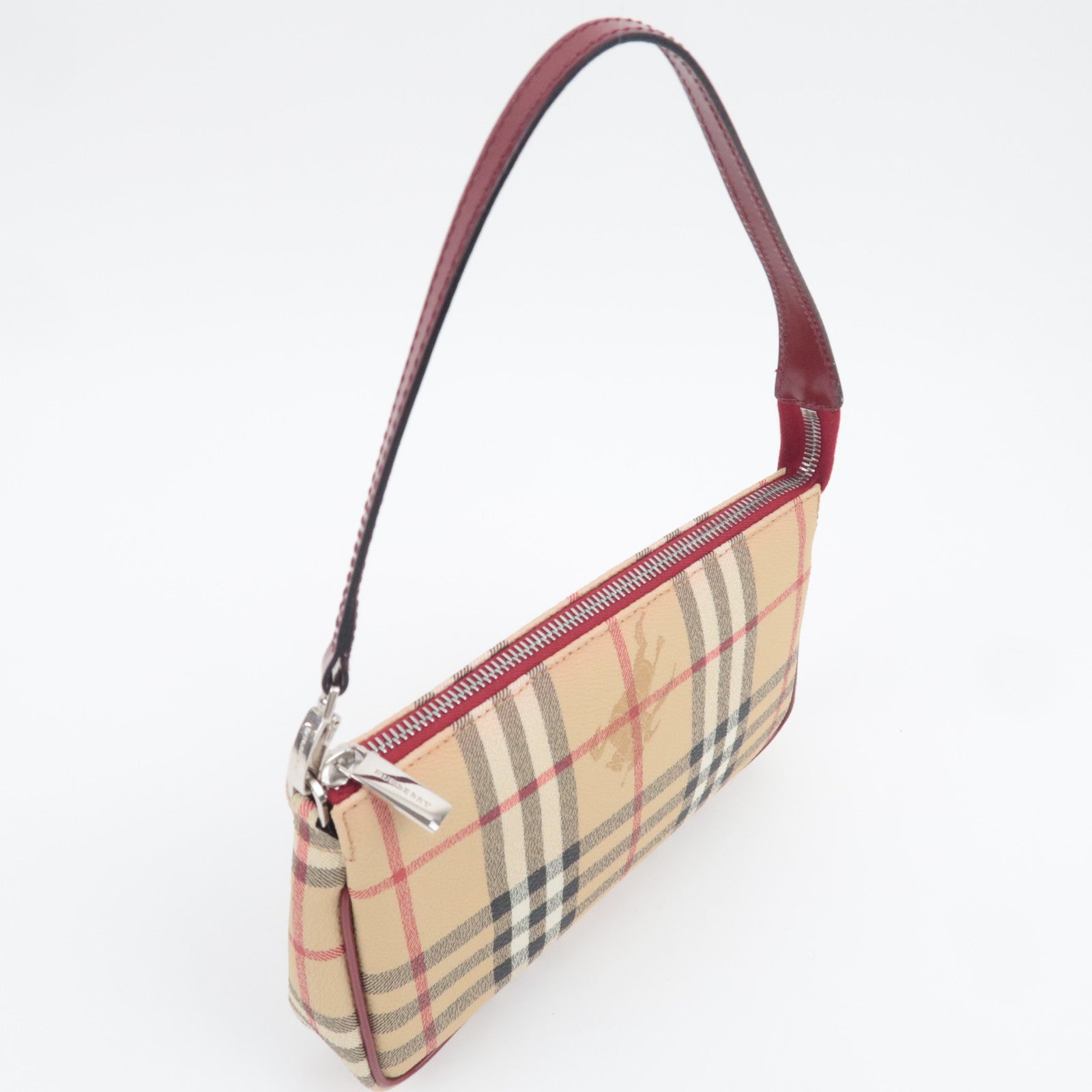 BURBERRY Nova Plaid PVC Leather Accessory Pouch Handbag Beige