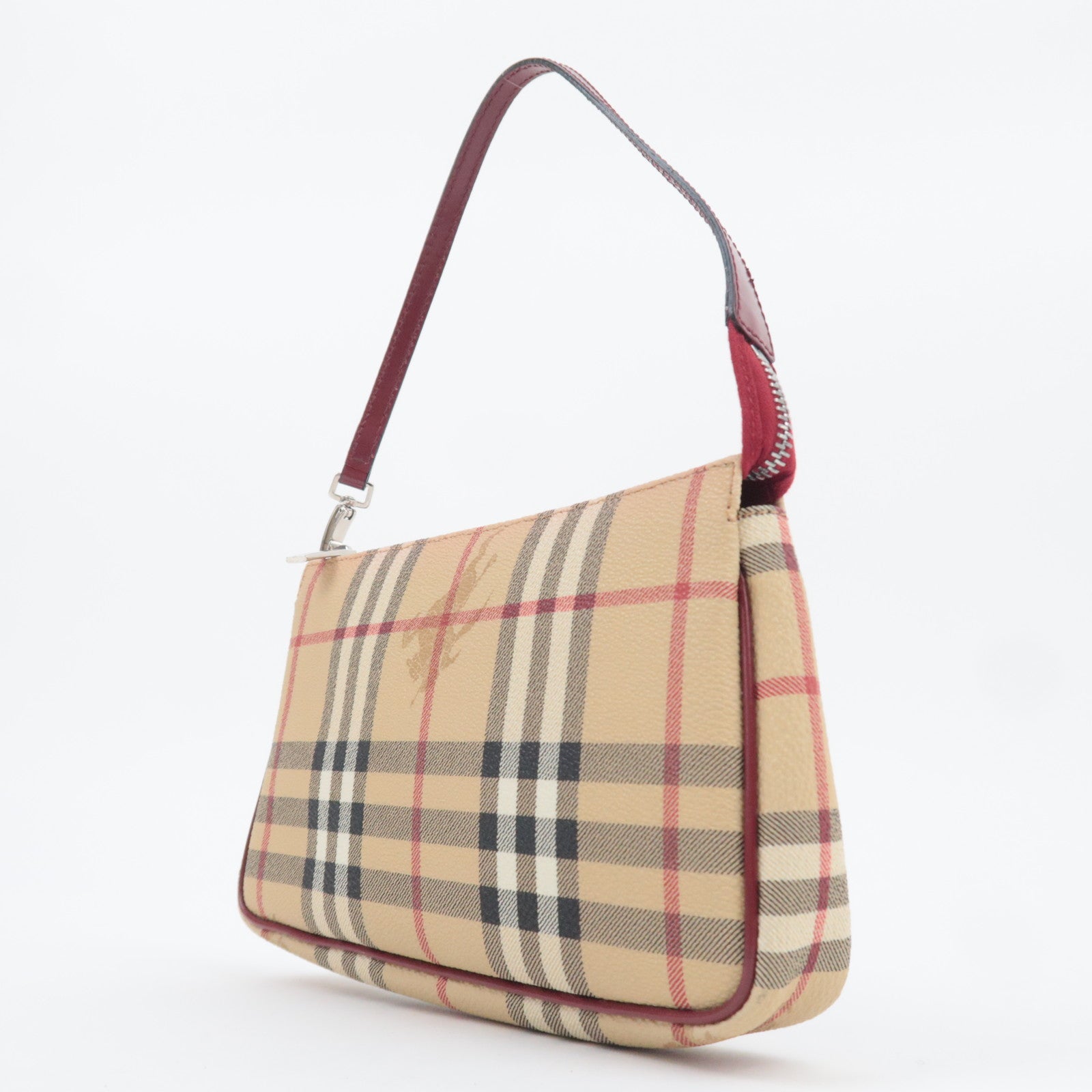 BURBERRY Nova Plaid PVC Leather Accessory Pouch Handbag Beige