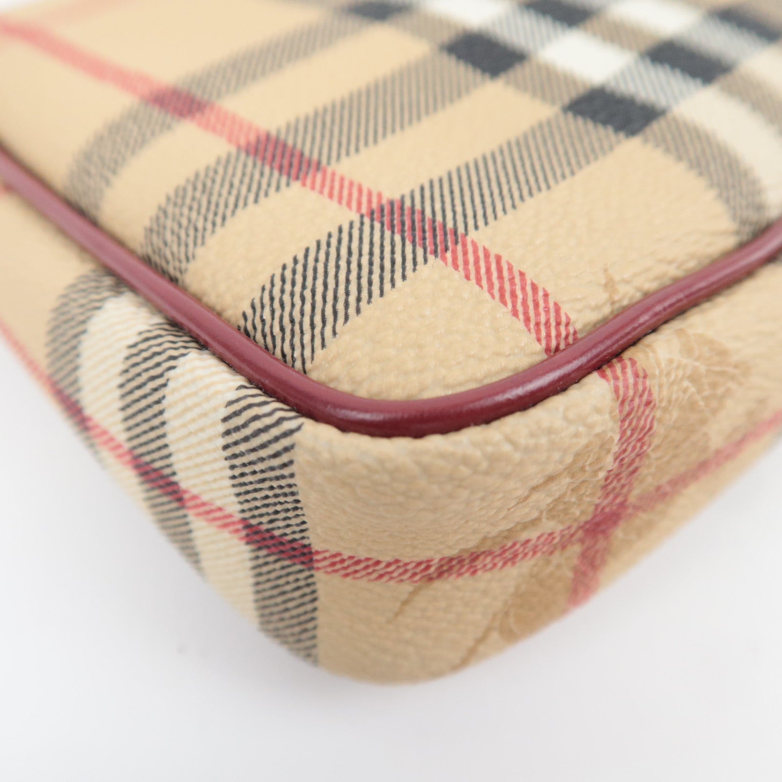 BURBERRY Nova Plaid PVC Leather Accessory Pouch Handbag Beige