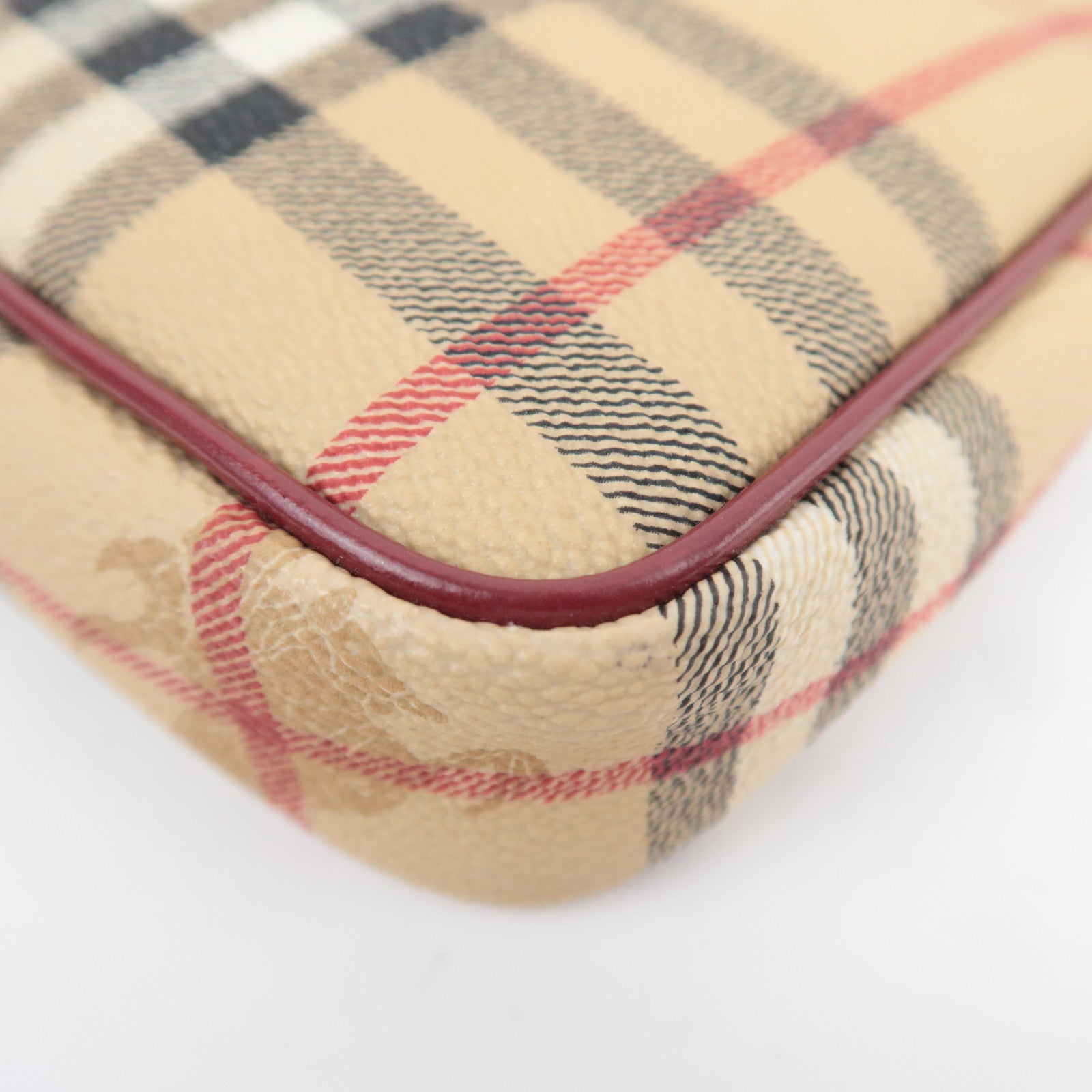 BURBERRY Nova Plaid PVC Leather Accessory Pouch Handbag Beige