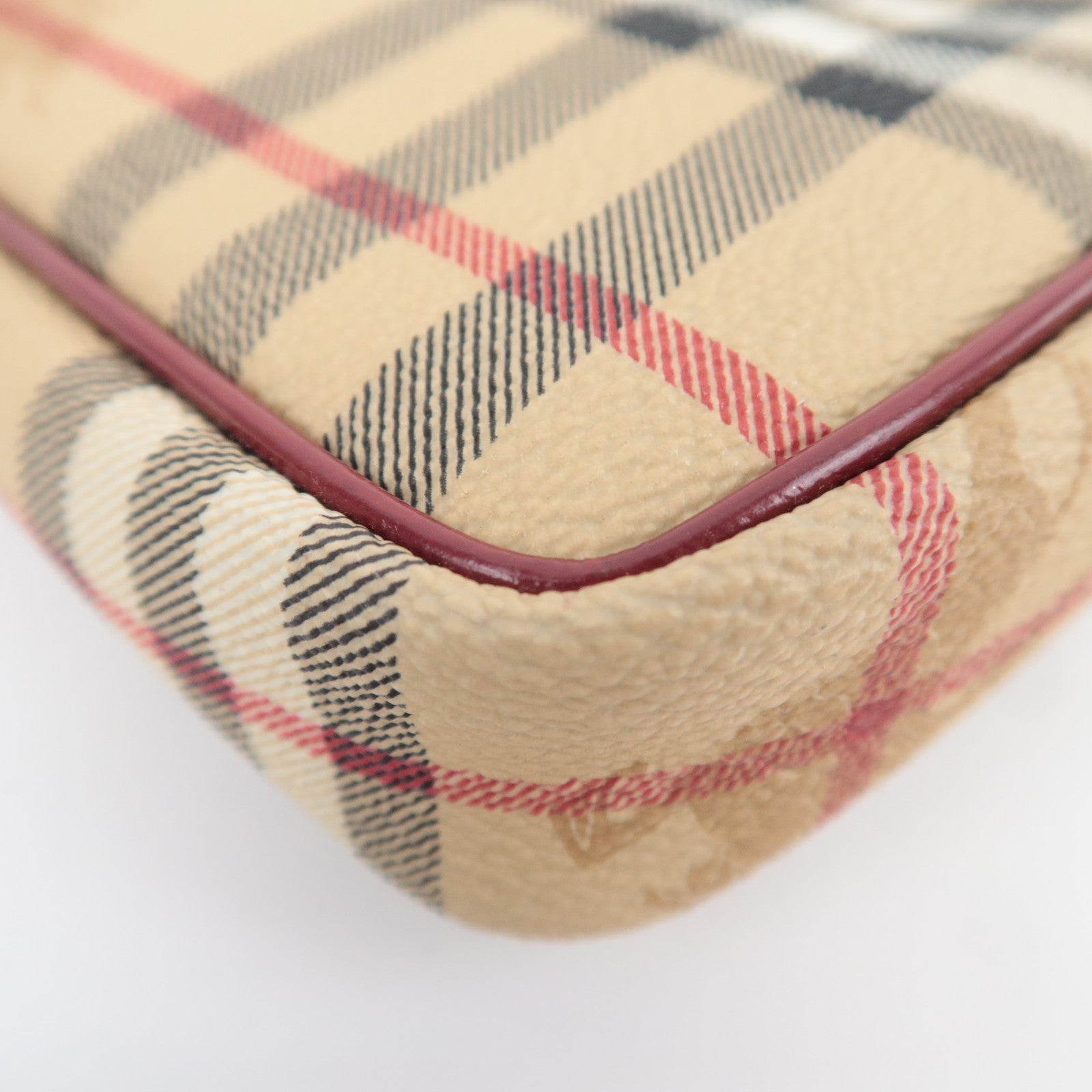 BURBERRY Nova Plaid PVC Leather Accessory Pouch Handbag Beige