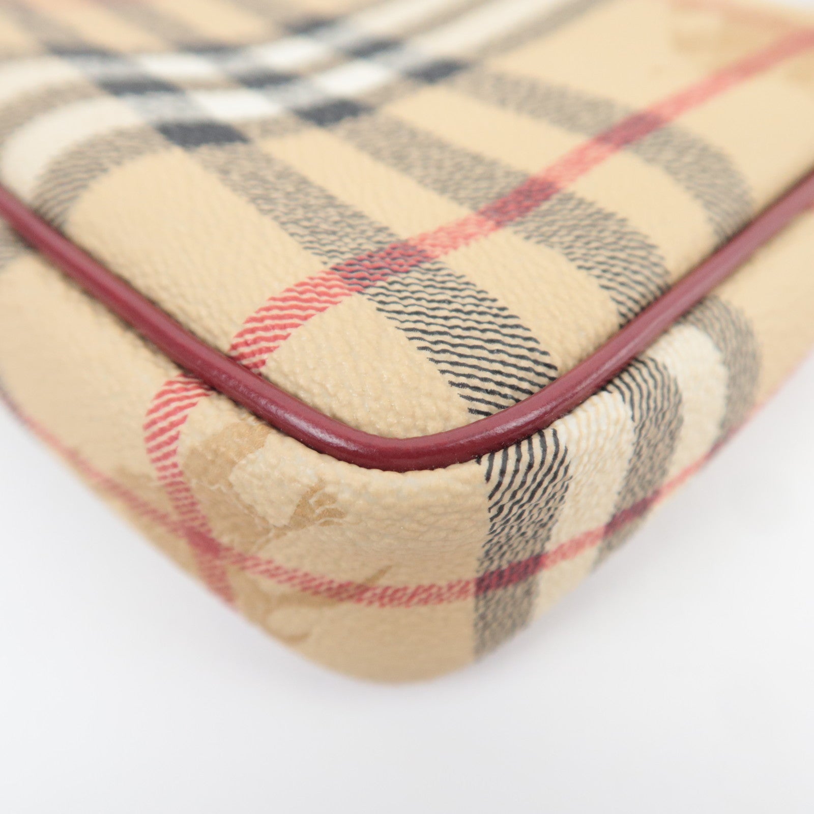 BURBERRY Nova Plaid PVC Leather Accessory Pouch Handbag Beige