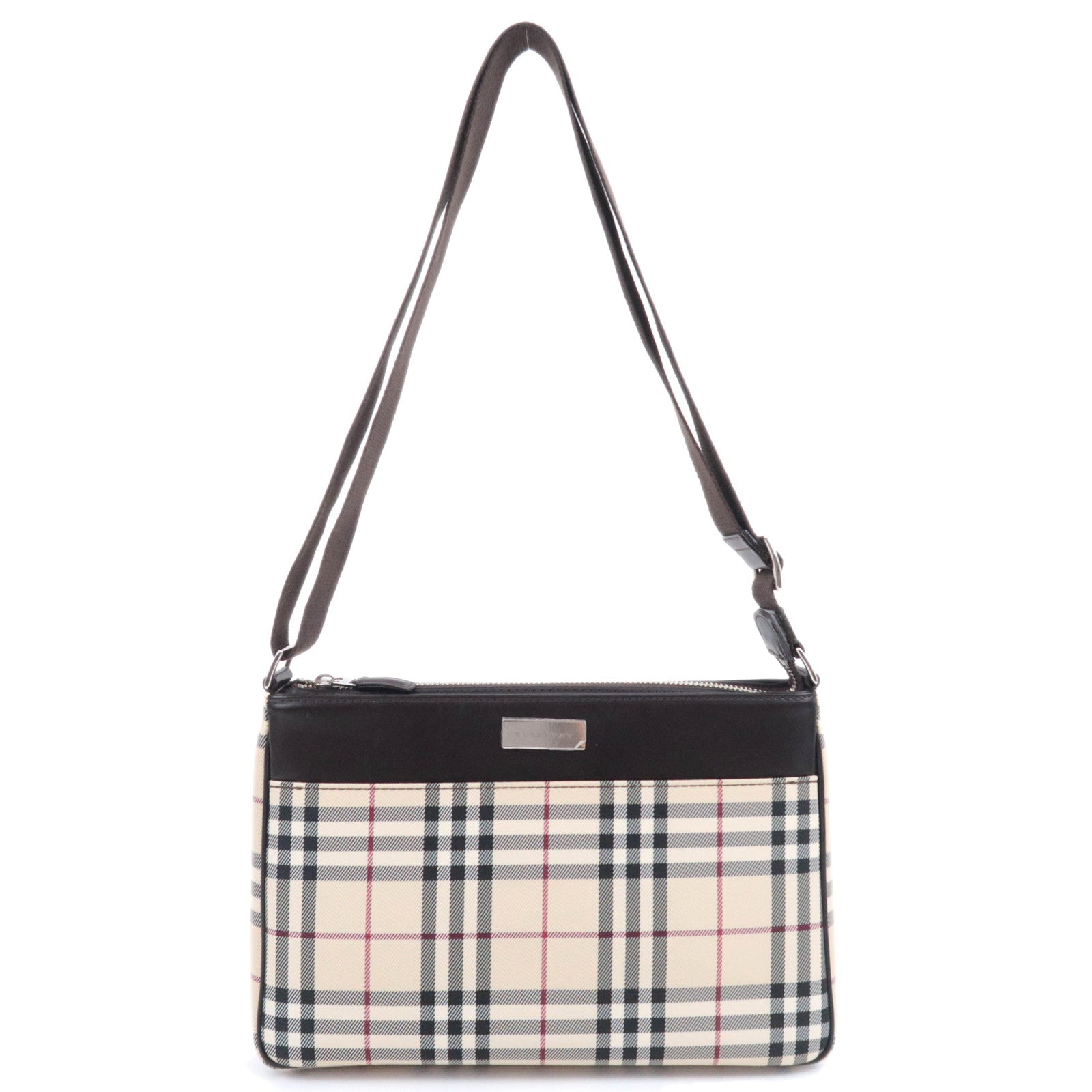 BURBERRY Nova Plaid Canvas Leather Shoulder Bag Beige91200