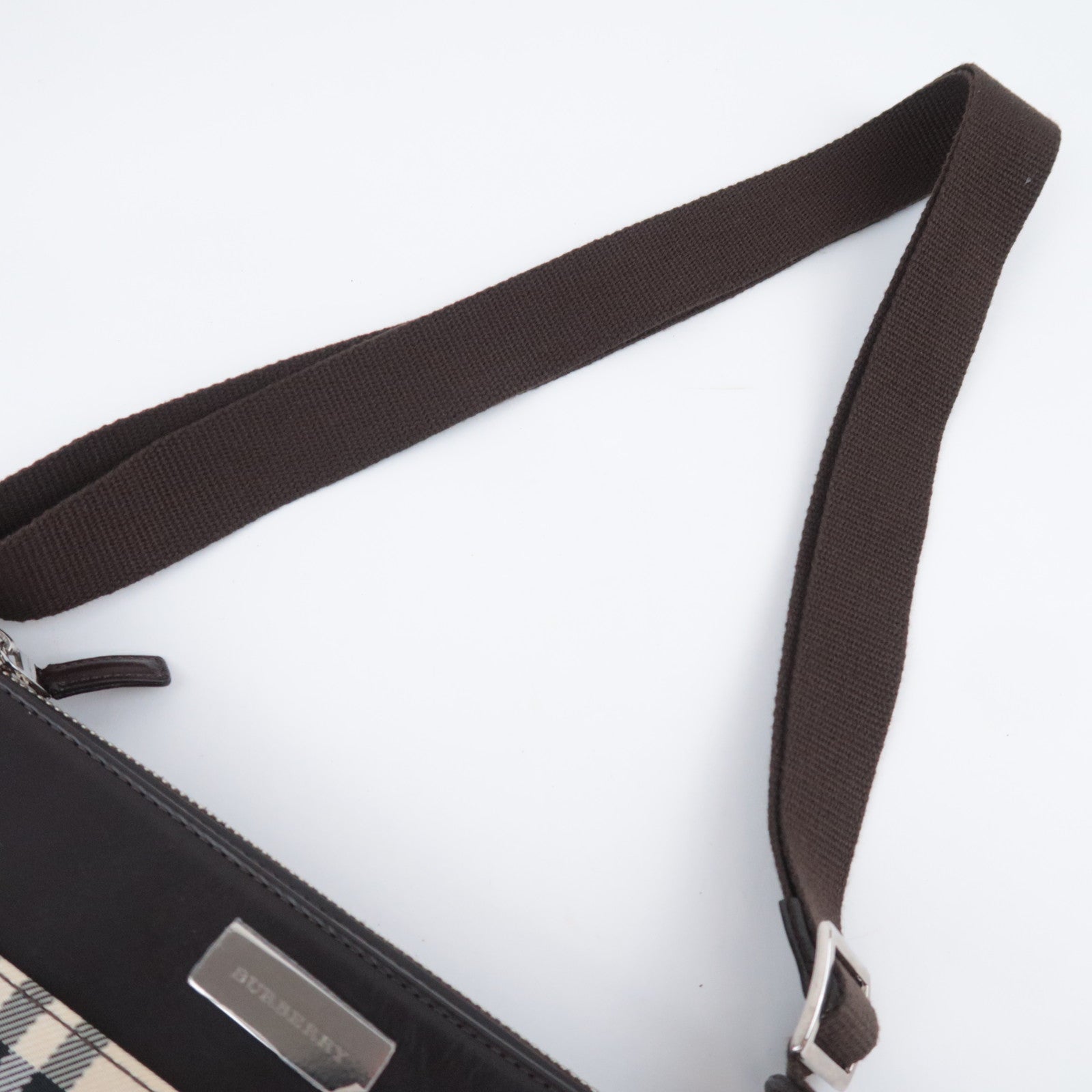 BURBERRY Nova Plaid Canvas Leather Shoulder Bag Beige