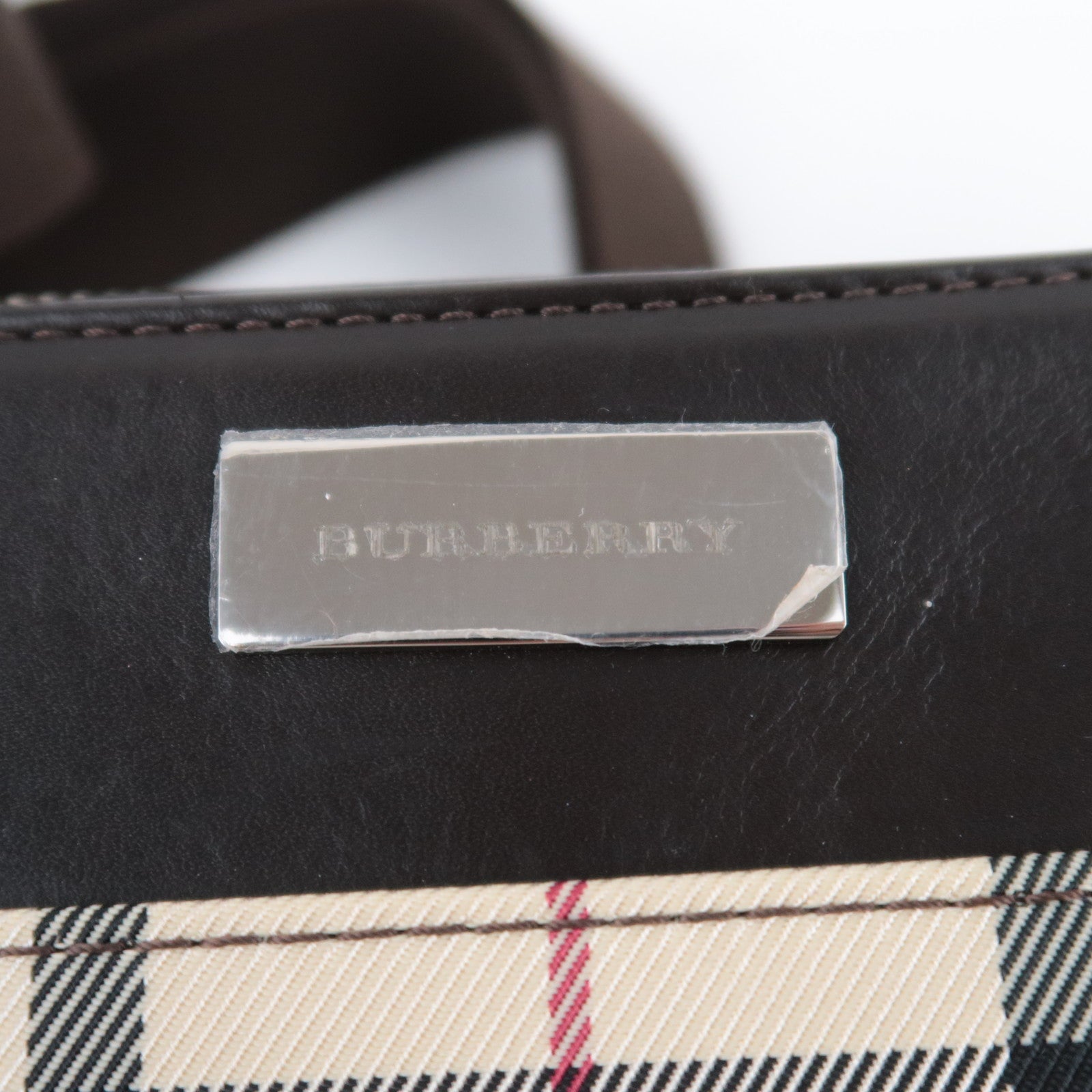 BURBERRY Nova Plaid Canvas Leather Shoulder Bag Beige