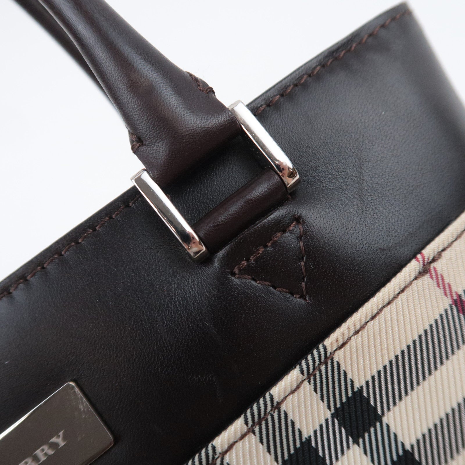 BURBERRY Nova Plaid Canvas Leather Handbag Beige