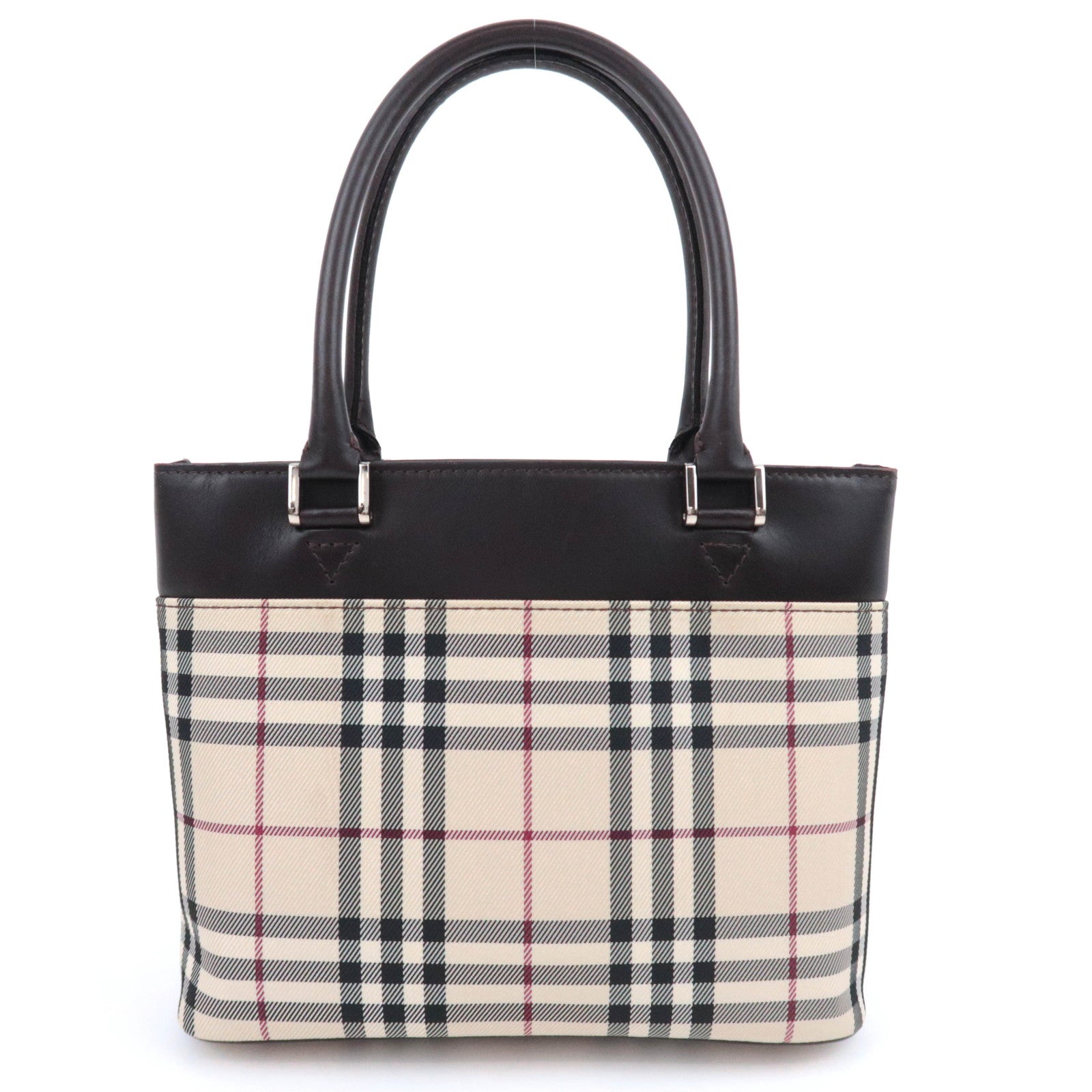BURBERRY Nova Plaid Canvas Leather Handbag Beige