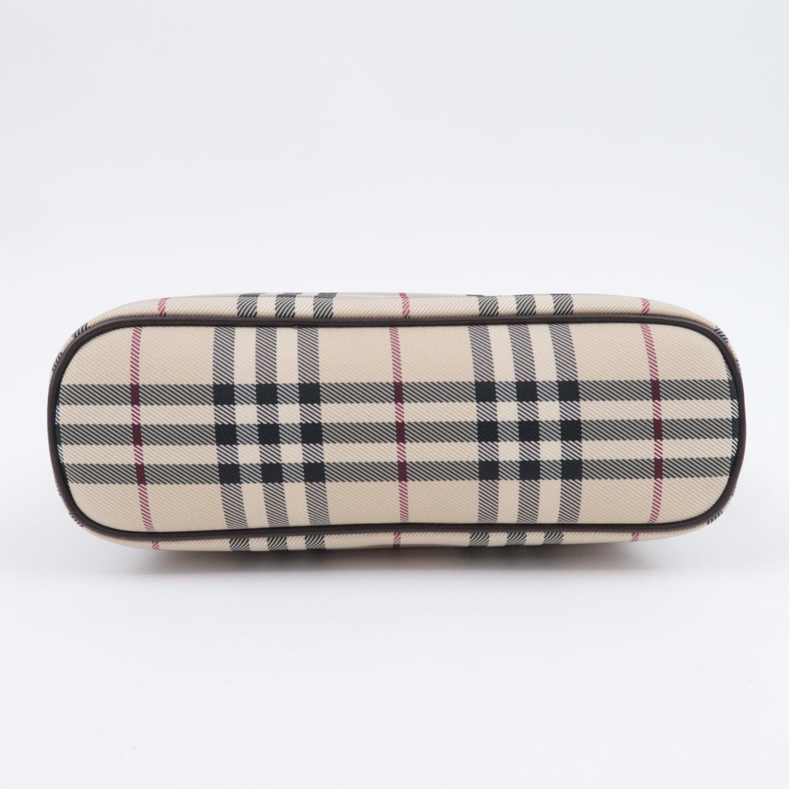 BURBERRY Nova Plaid Canvas Leather Handbag Beige