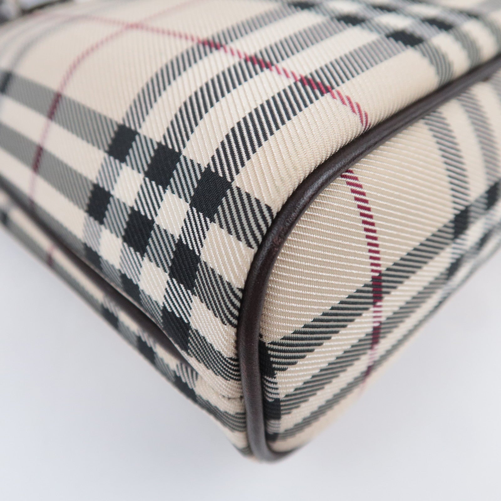 BURBERRY Nova Plaid Canvas Leather Handbag Beige